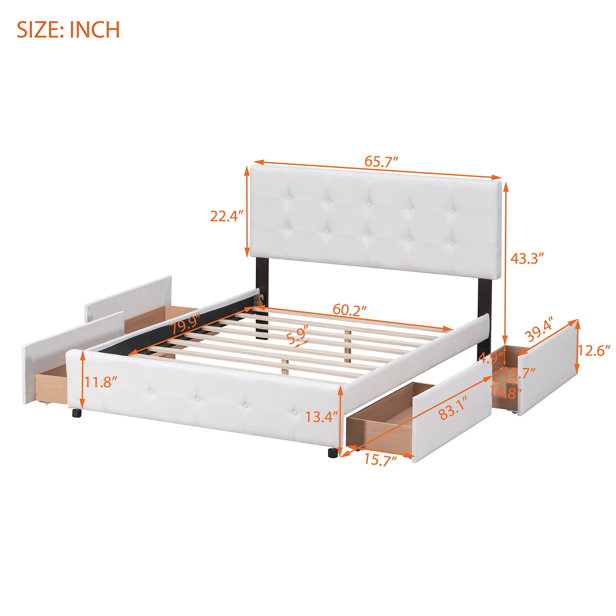Upholstered Platform Bed With Classic Headboard And Drawers, No Box Spring Needed - Image 10