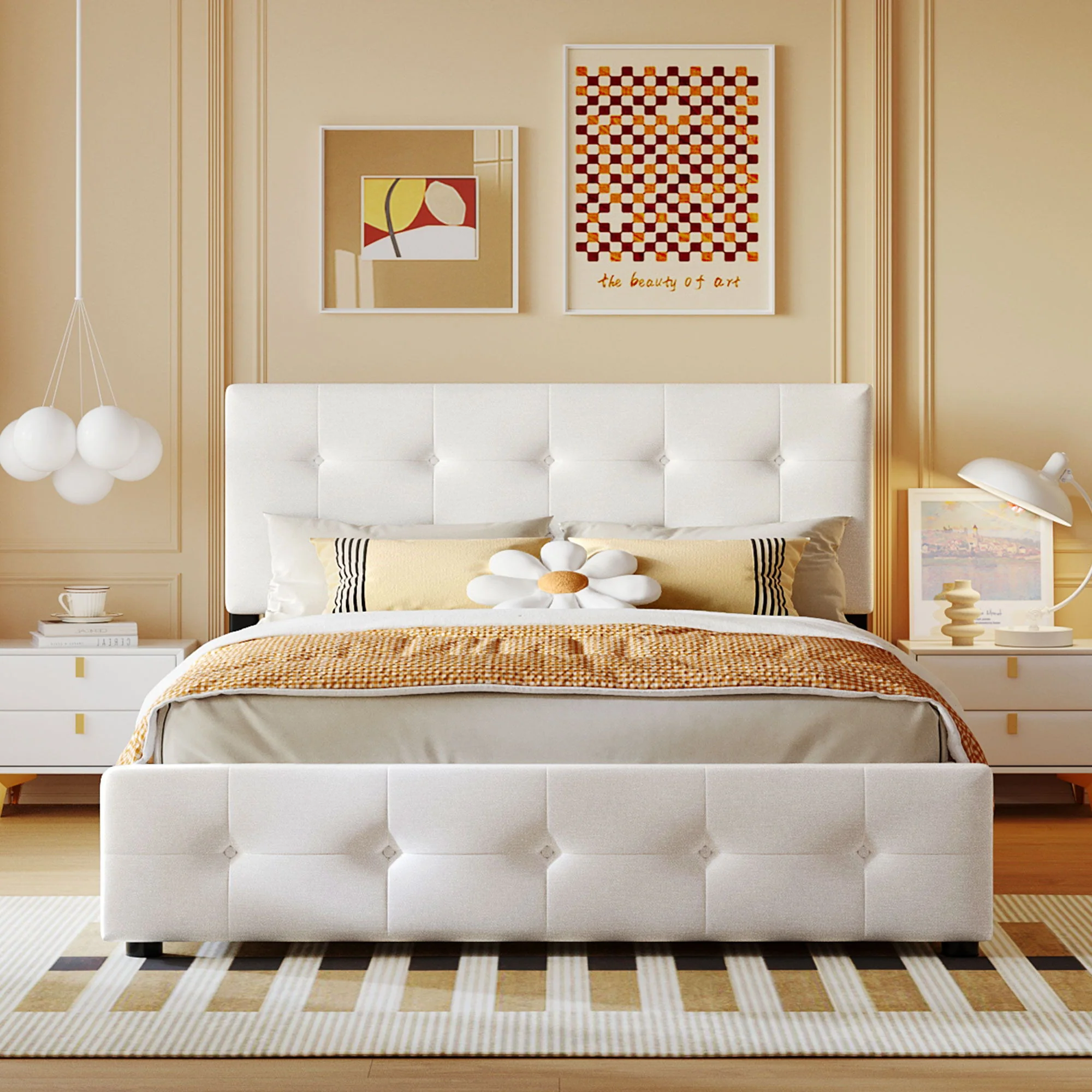 Upholstered Platform Bed With Classic Headboard And Drawers, No Box Spring Needed - Image 21