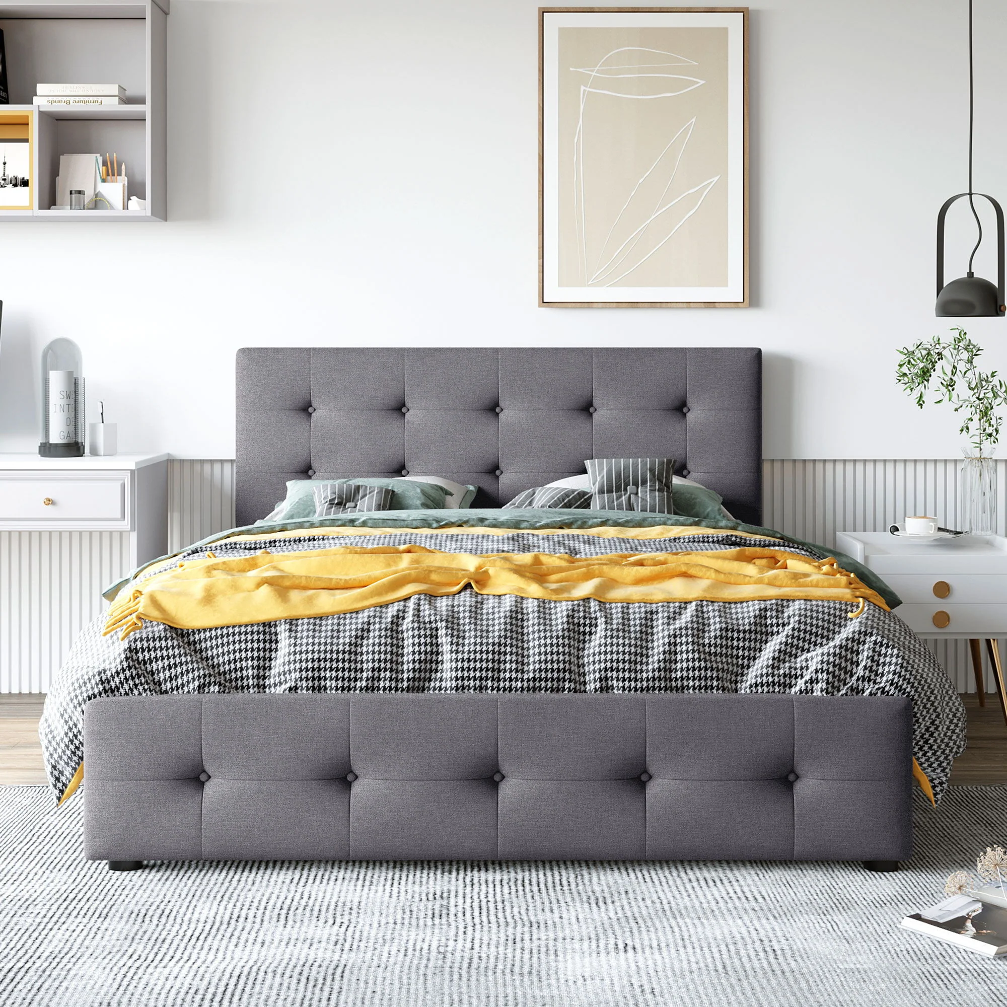 Upholstered Platform Bed With Classic Headboard And Drawers, No Box Spring Needed - Image 26