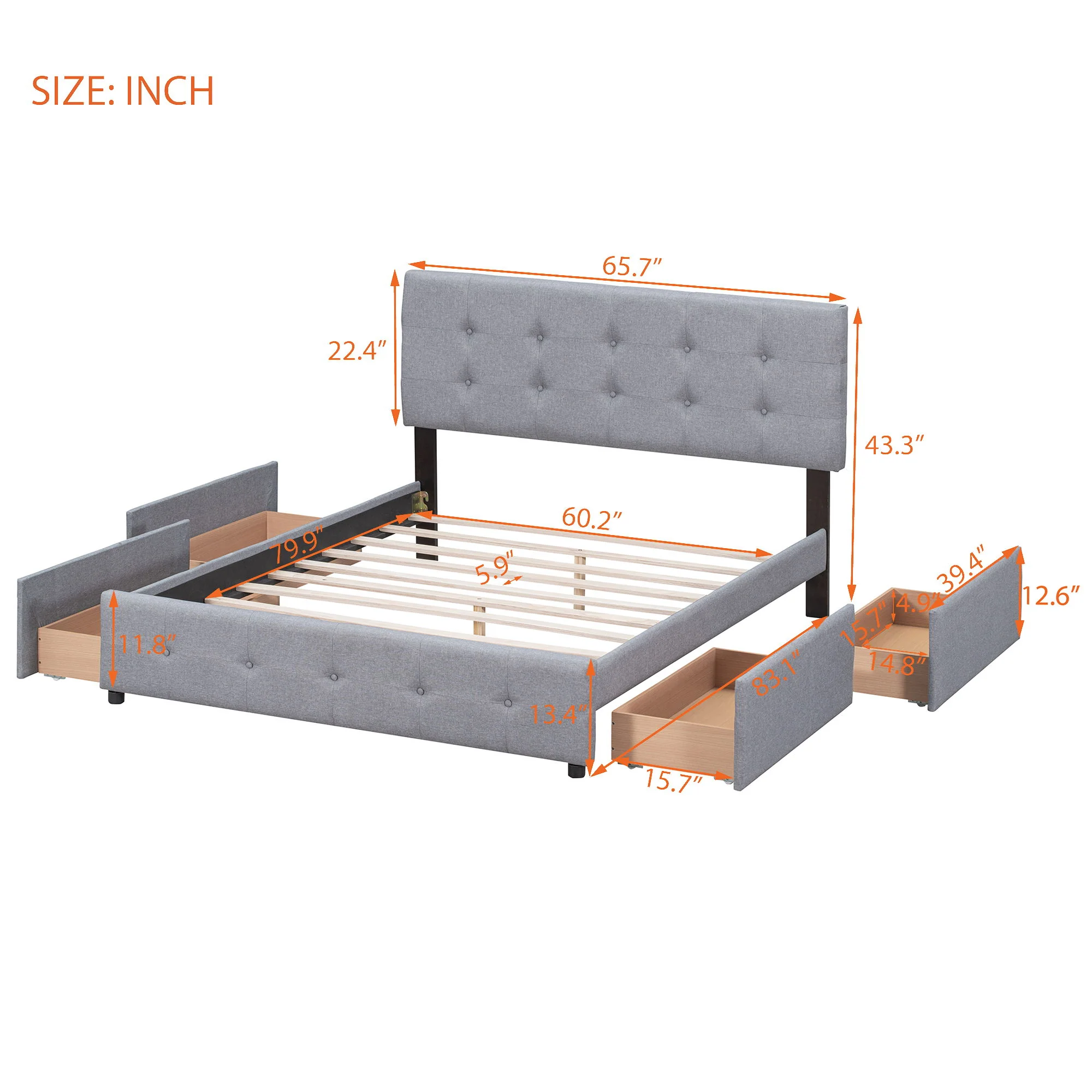 Upholstered Platform Bed With Classic Headboard And Drawers, No Box Spring Needed - Image 31