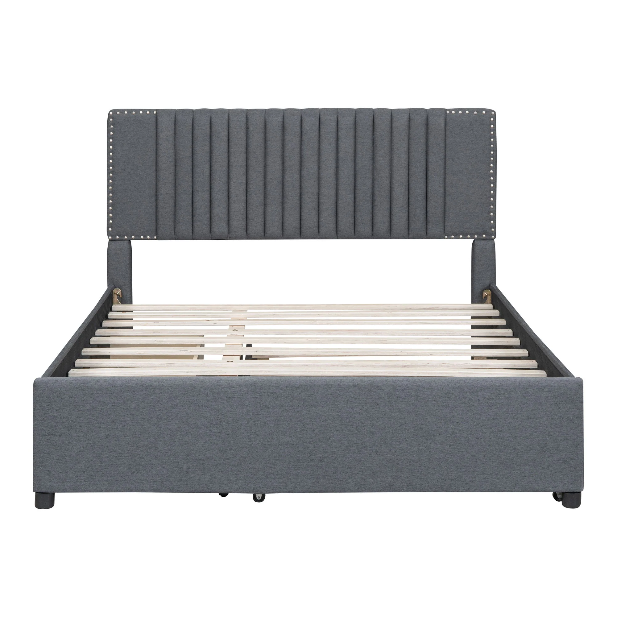 Upholstered Platform Bed With Drawers, Classic Headboard Design - Image 15