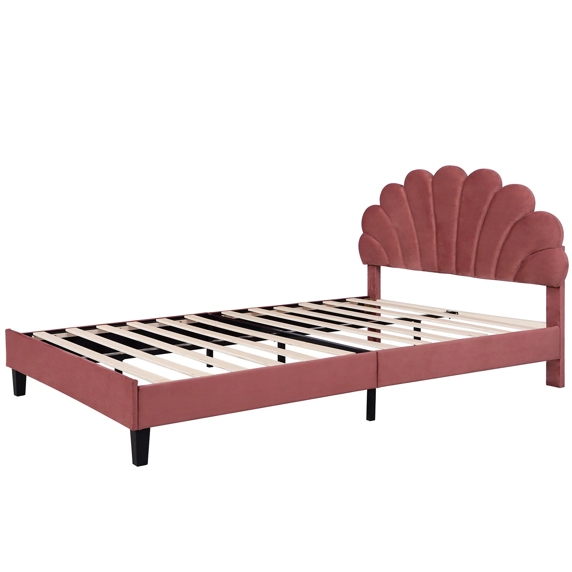 Upholstered Platform Bed With Flower Pattern Headboard - Image 22
