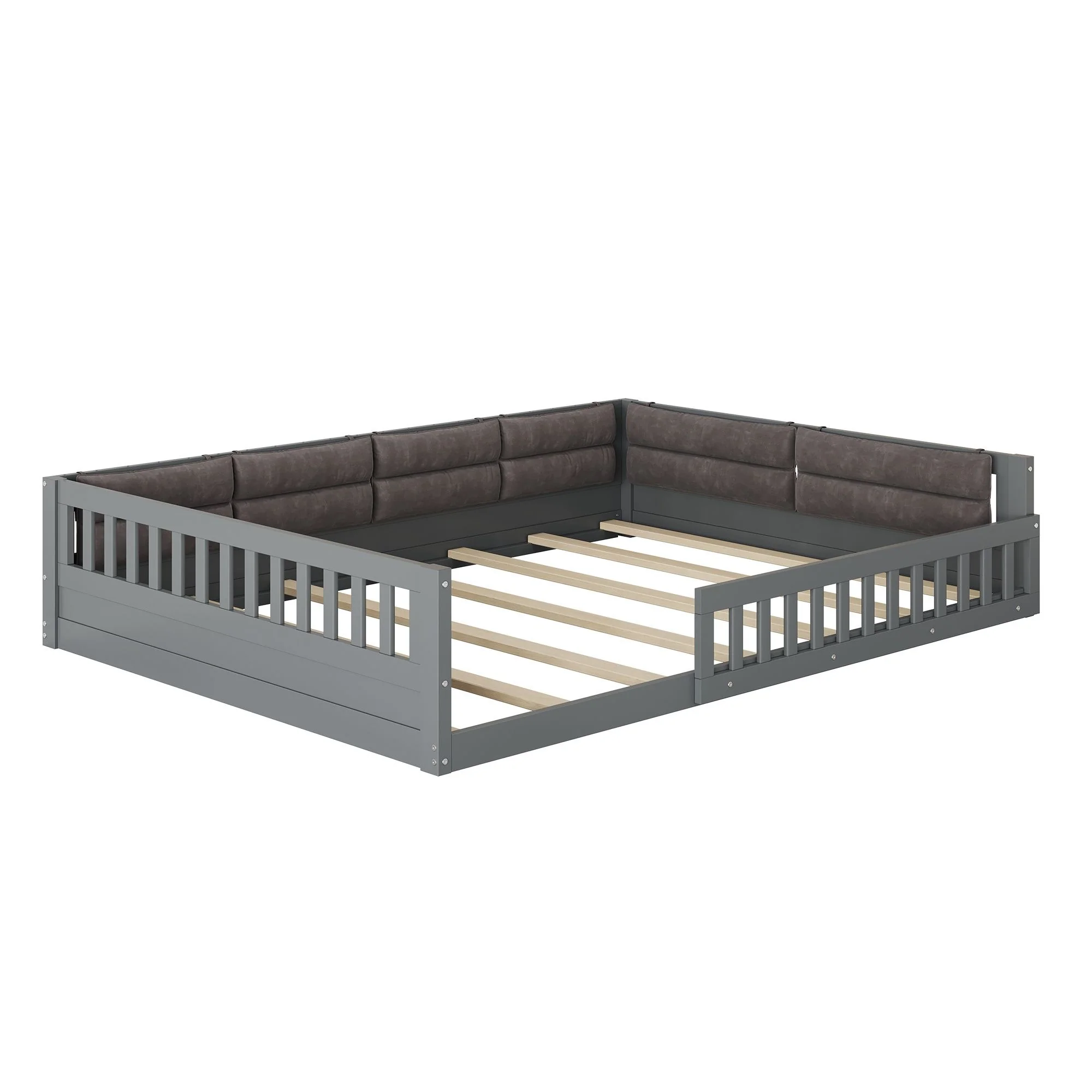 Upholstered Platform Bed With Guardrail And Pillow - Image 4