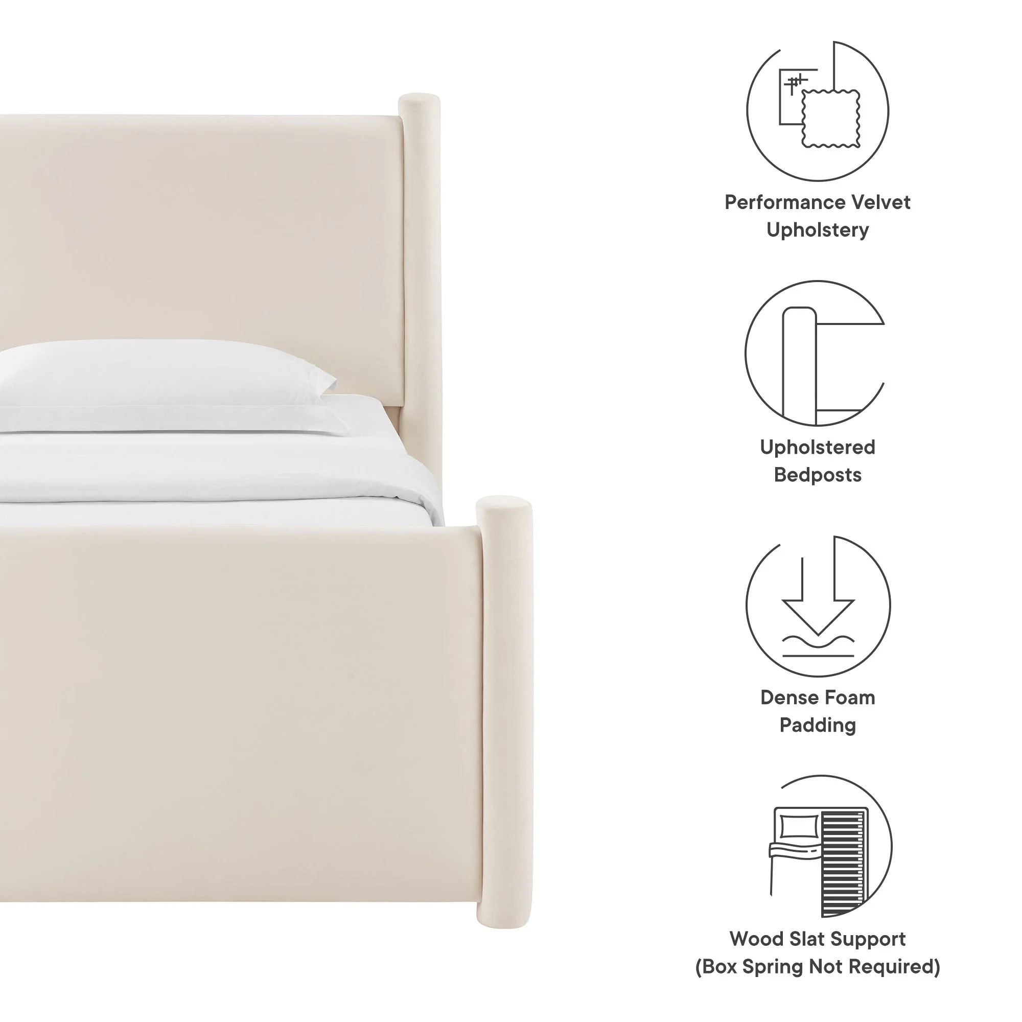 Upholstered Platform Bed with Padded Headboard and Footboard - Image 2