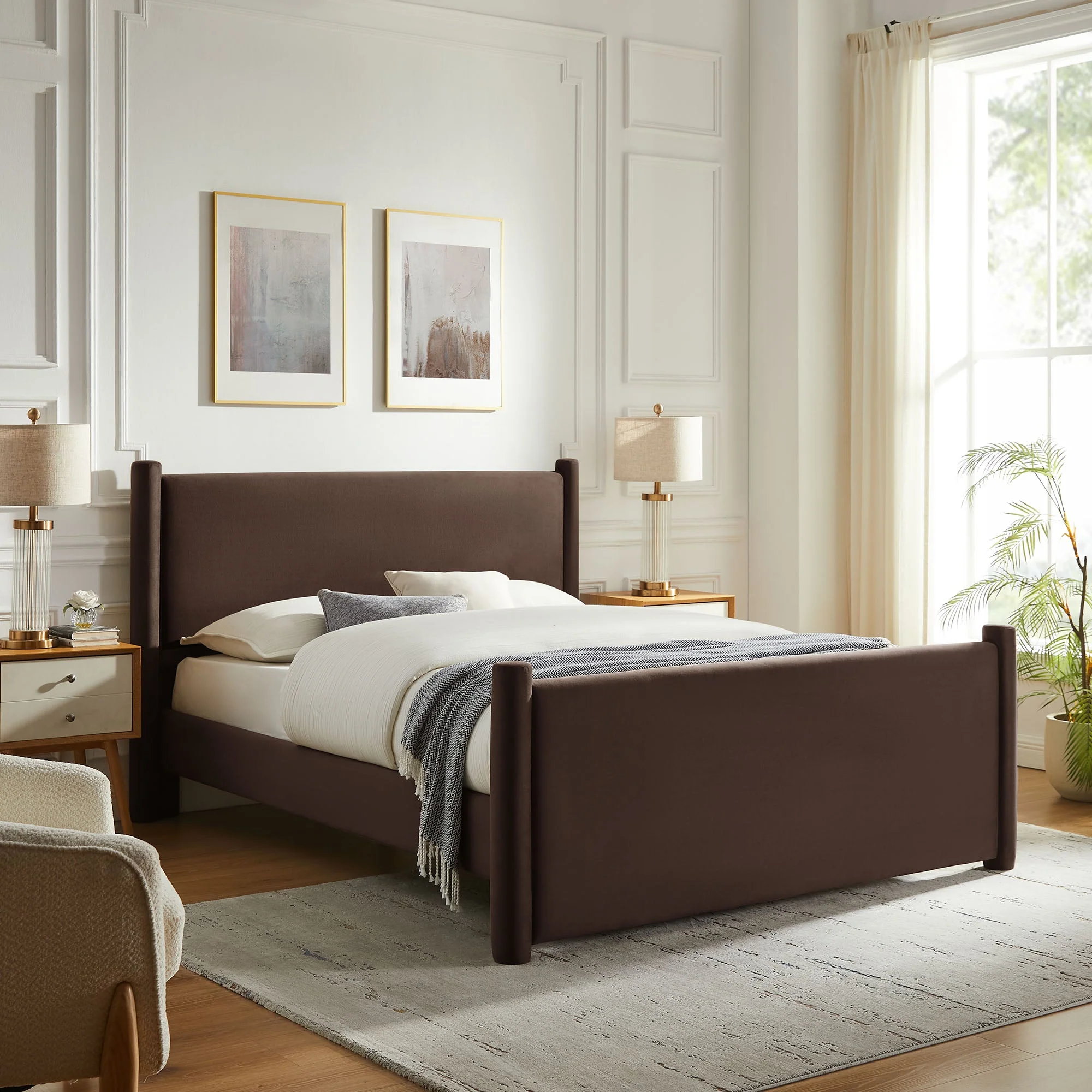 Upholstered Platform Bed with Padded Headboard and Footboard - Image 75
