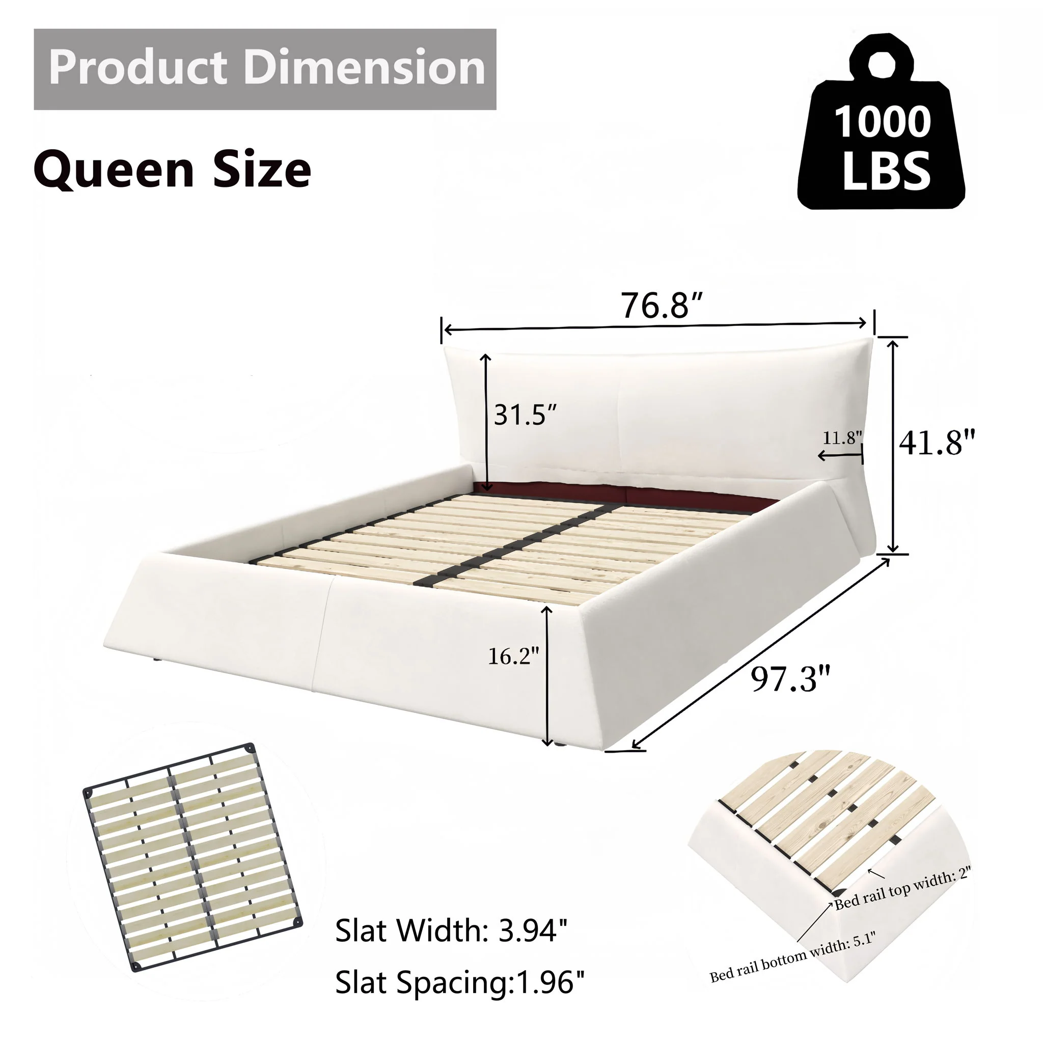Upholstered Platform Bed With Special Shaped Headboard - Image 11