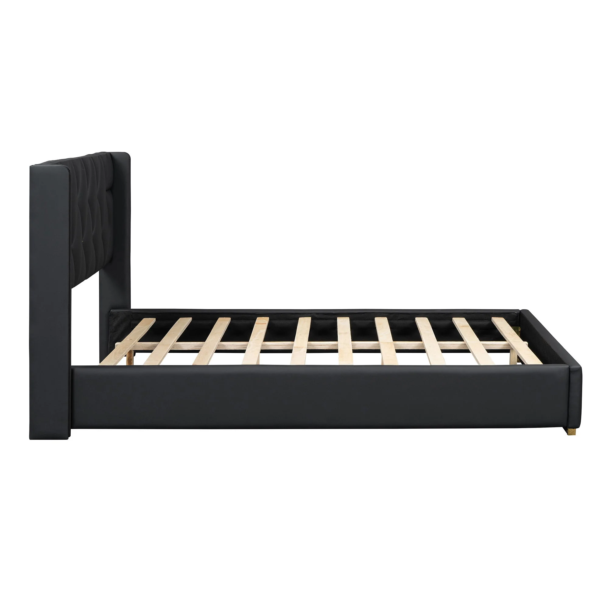 Upholstered Platform Bed With Strips - - Image 3