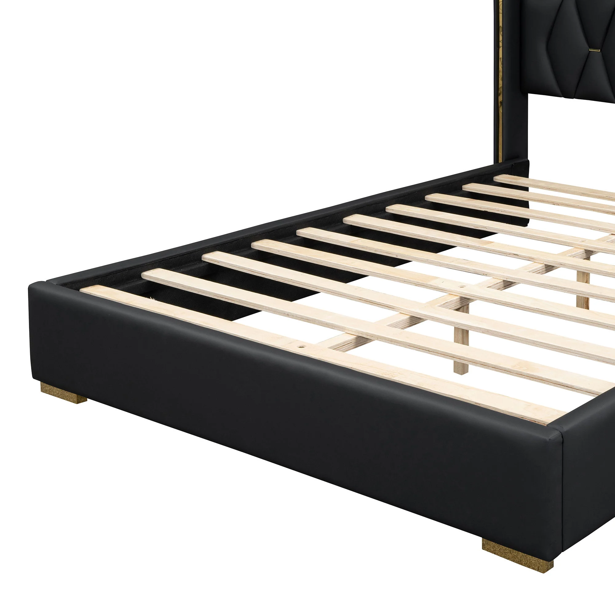 Upholstered Platform Bed With Strips - - Image 7