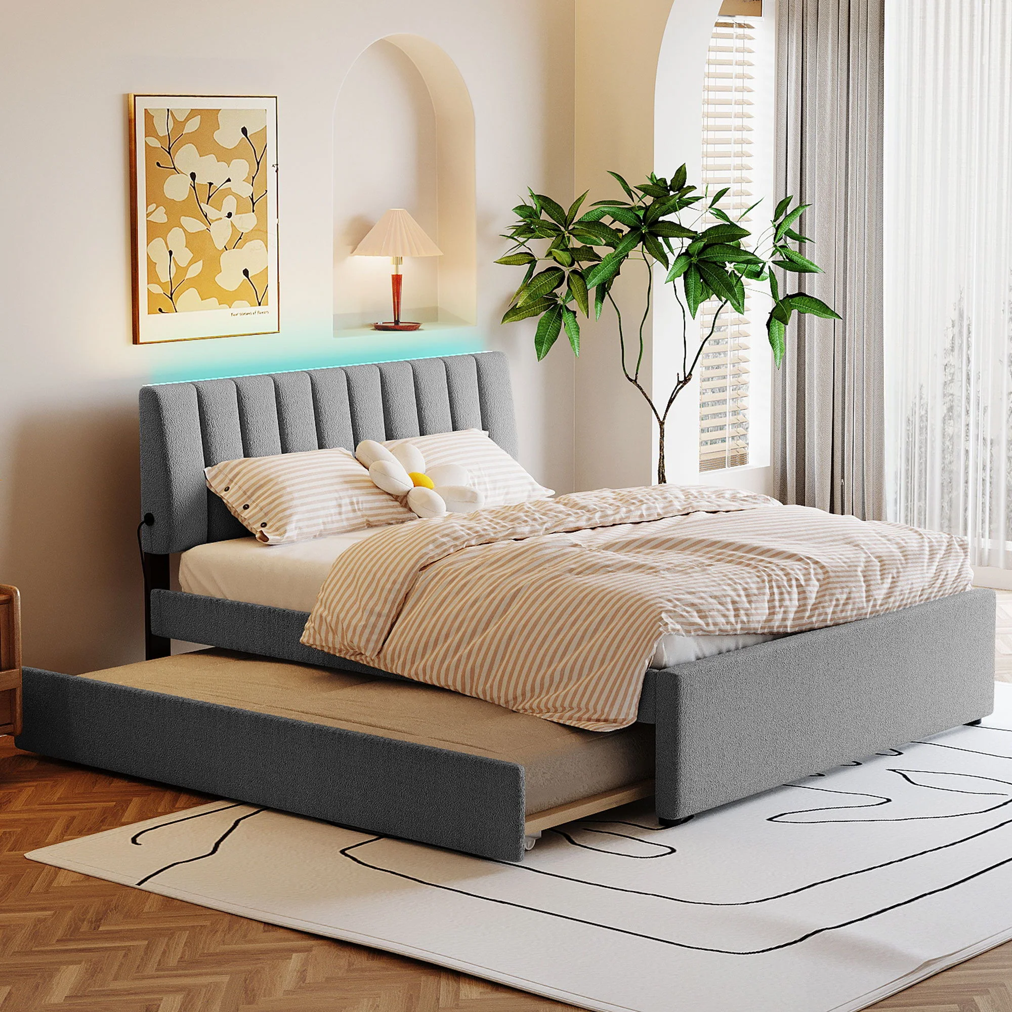 Upholstered Platform Bed With Trundle - Image 2