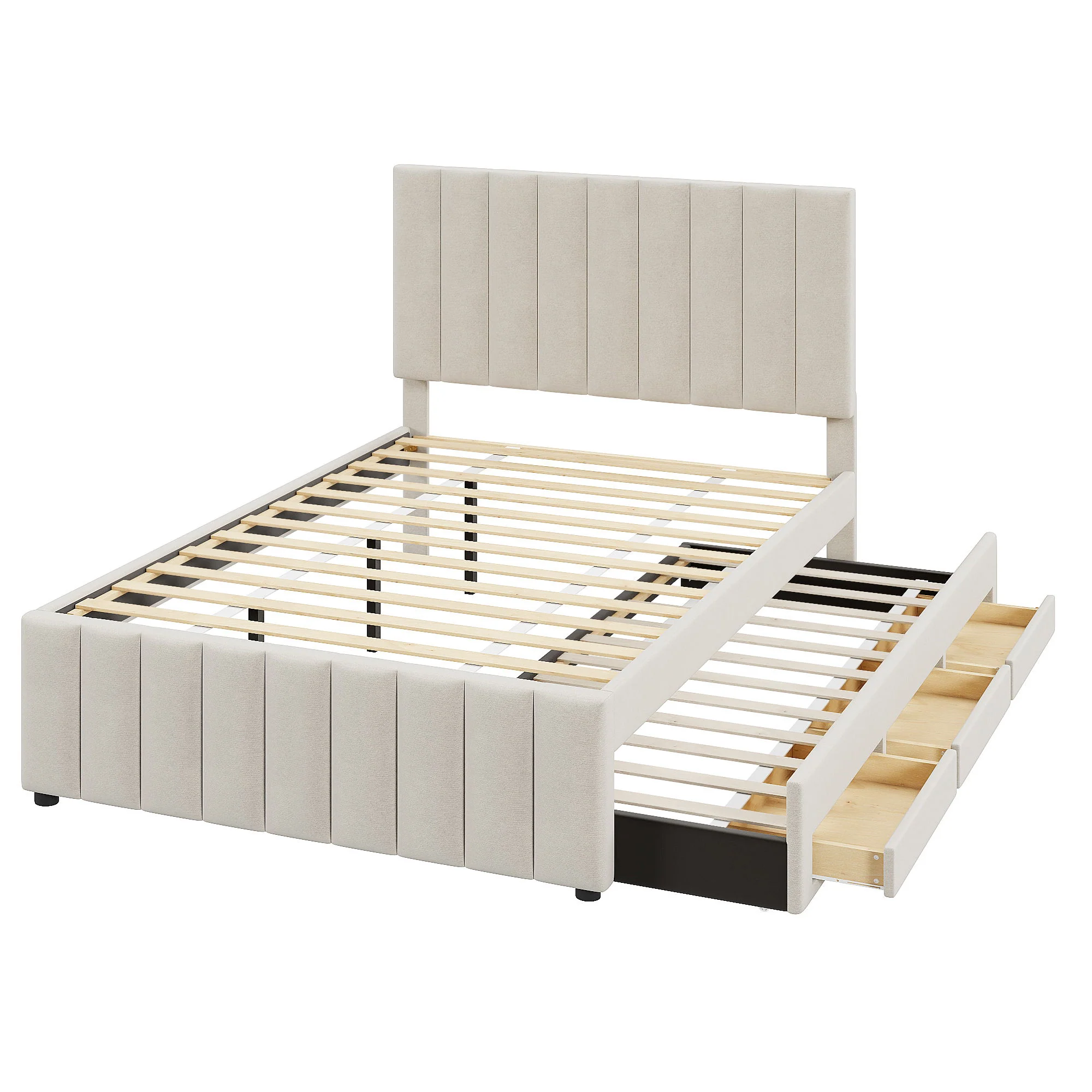 Upholstered Platform Bed With Twin Size Trundle And 3 Drawers - Image 10