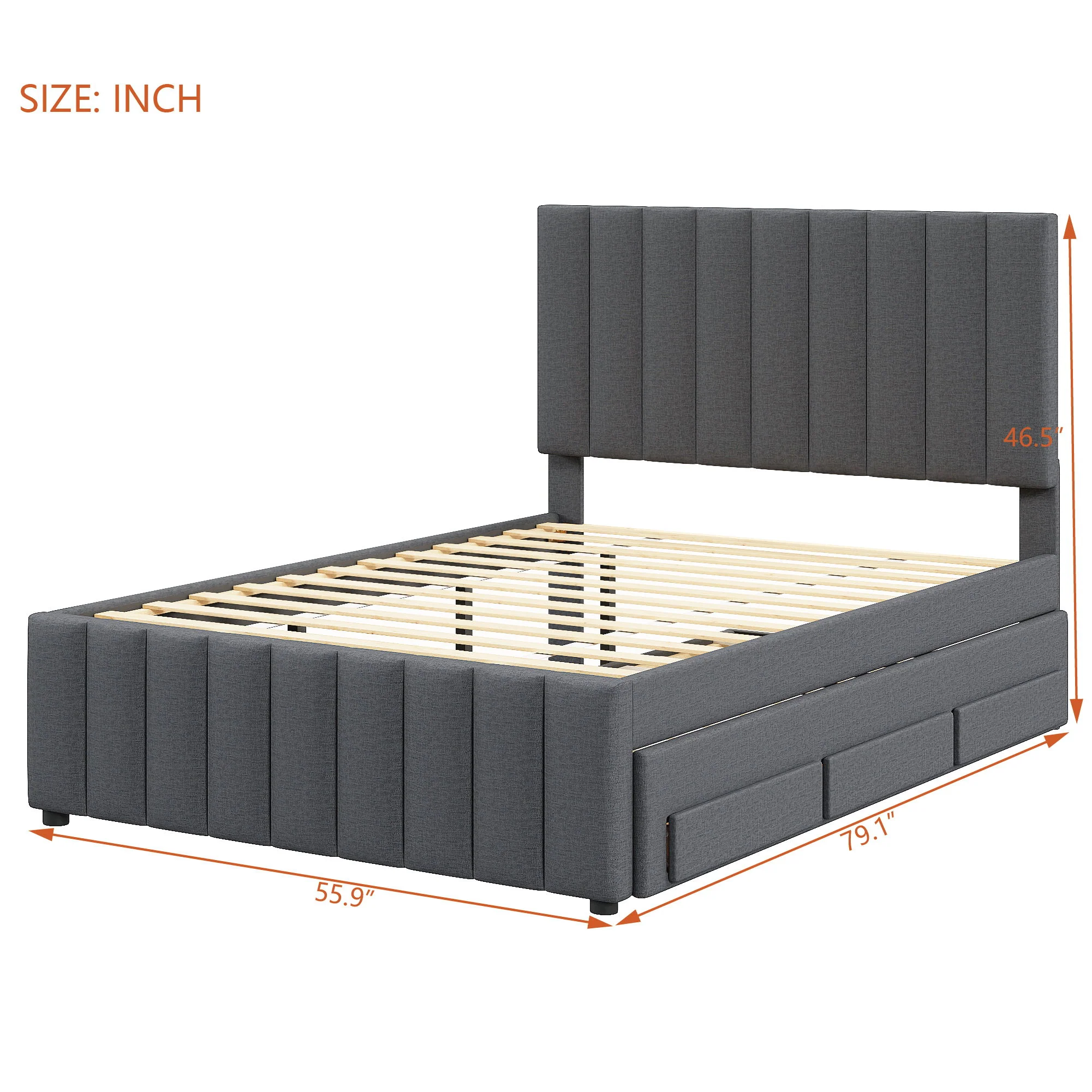 Upholstered Platform Bed With Twin Size Trundle And 3 Drawers - Image 12