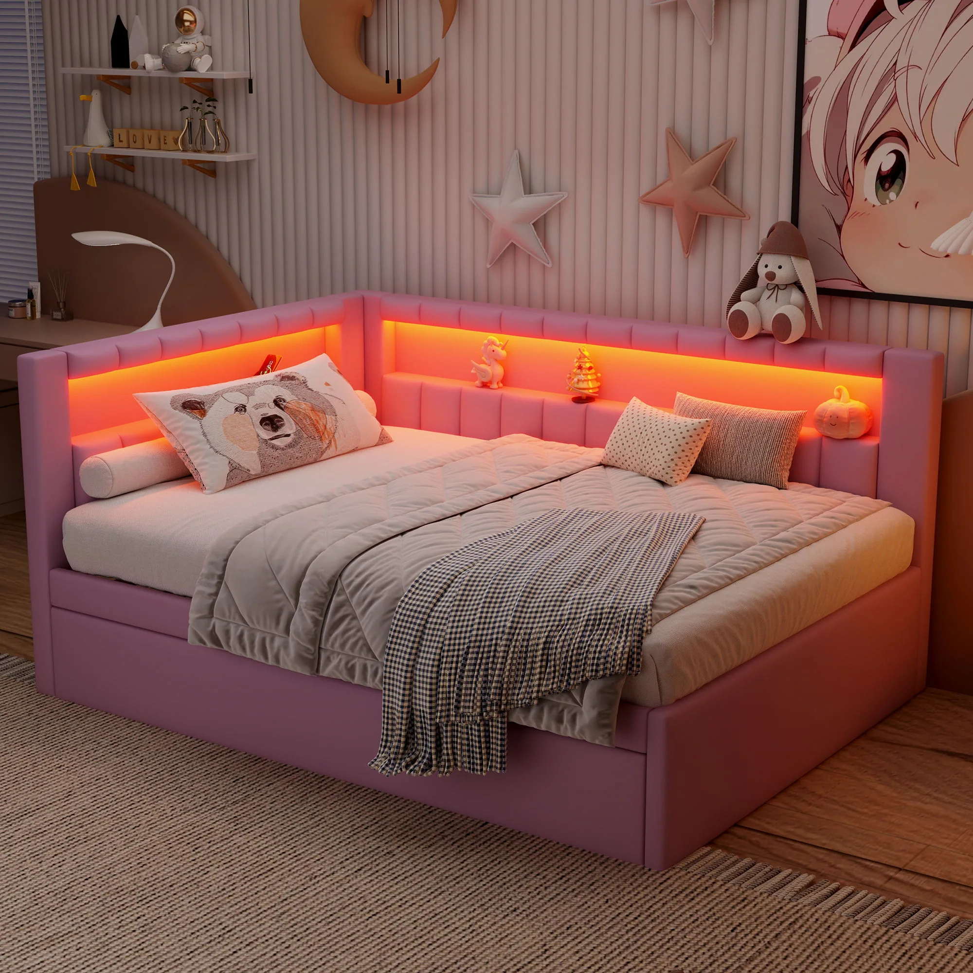 Upholstered Platform Bed With USB Ports And LED Belt - Image 21