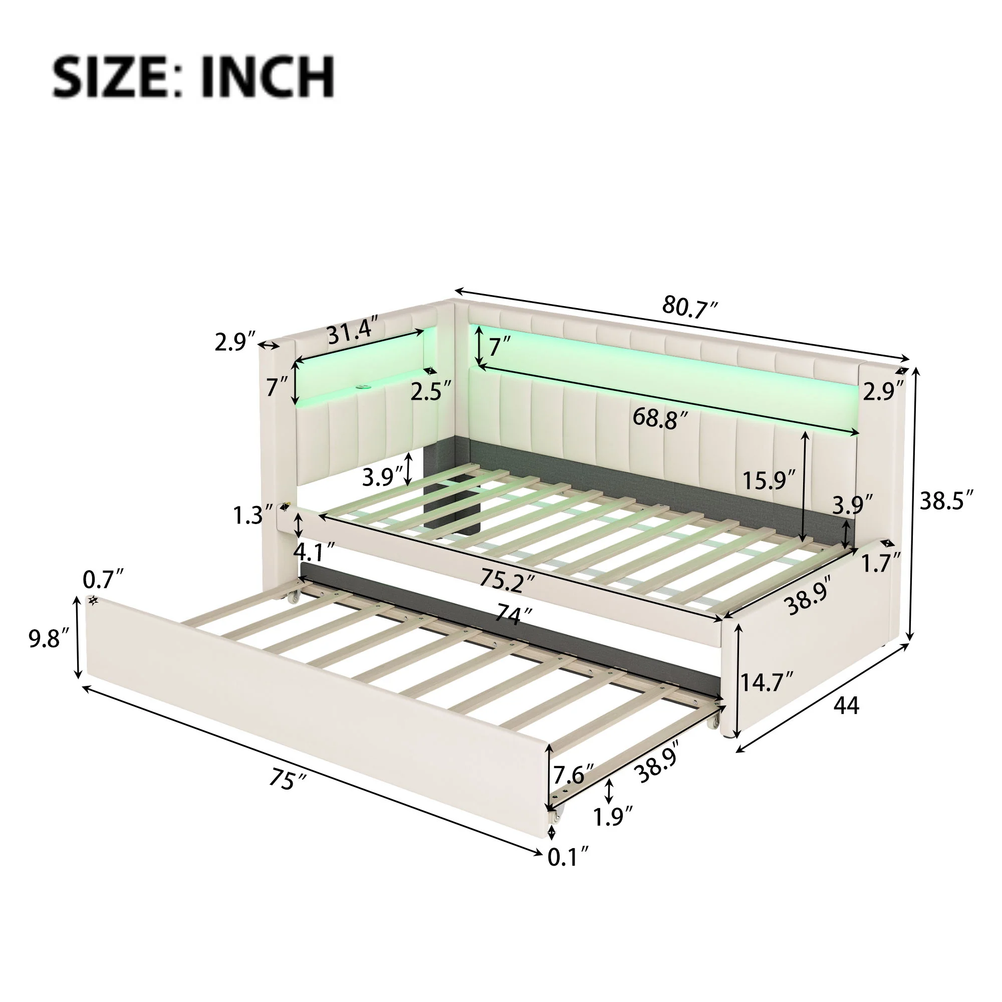 Upholstered Platform Bed With USB Ports And LED Belt - Image 45