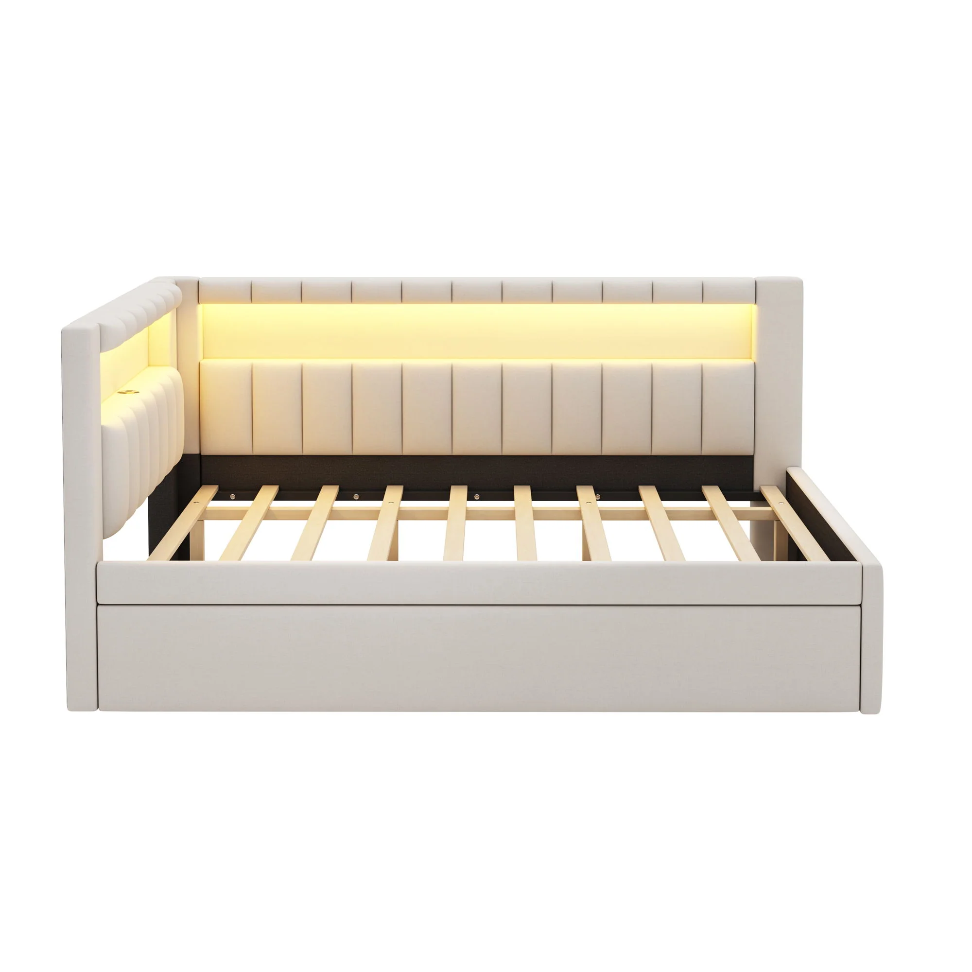 Upholstered Platform Bed With USB Ports And LED Belt - Image 52
