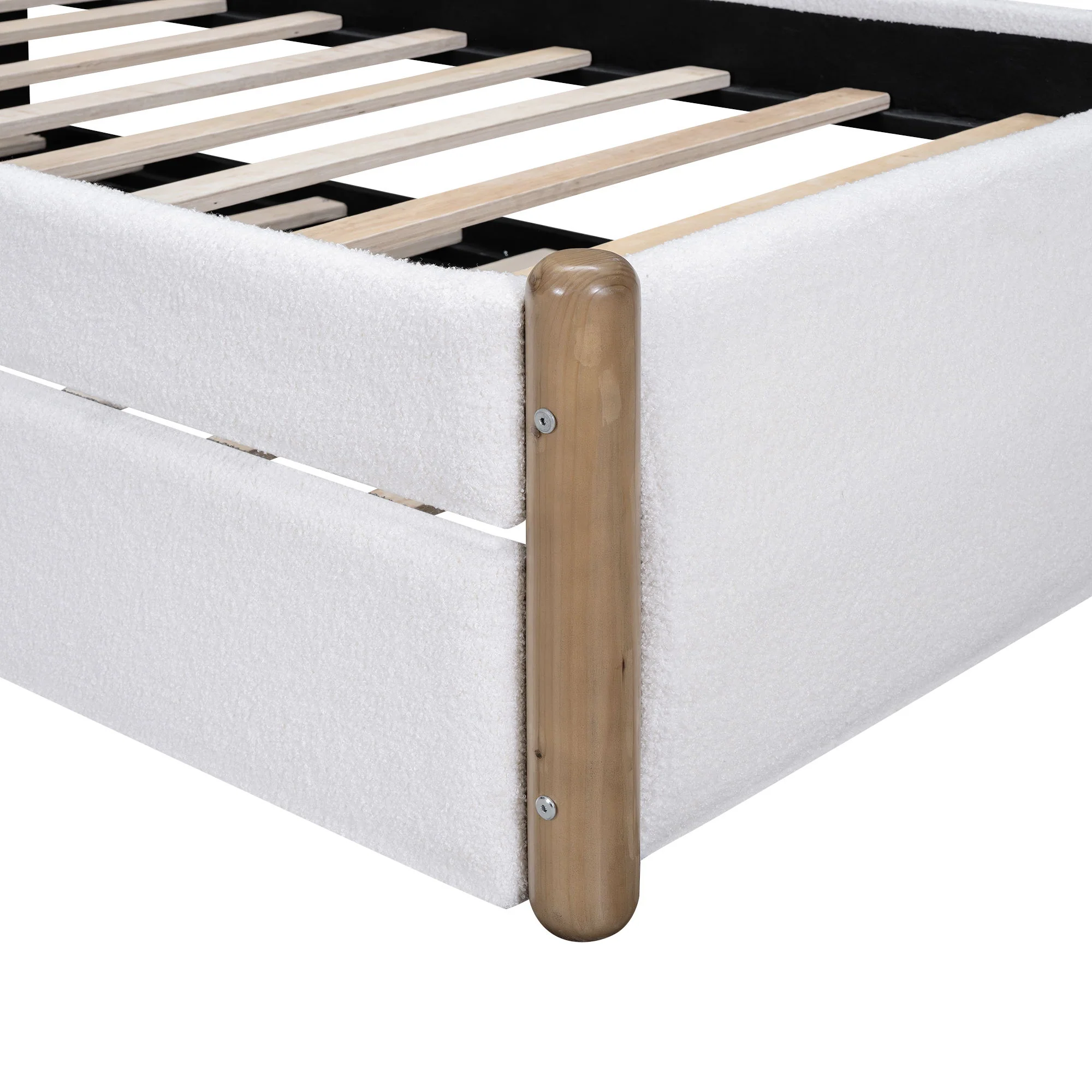 Upholstered Platform Bed With Wood Supporting Feet And Trundle - Image 9