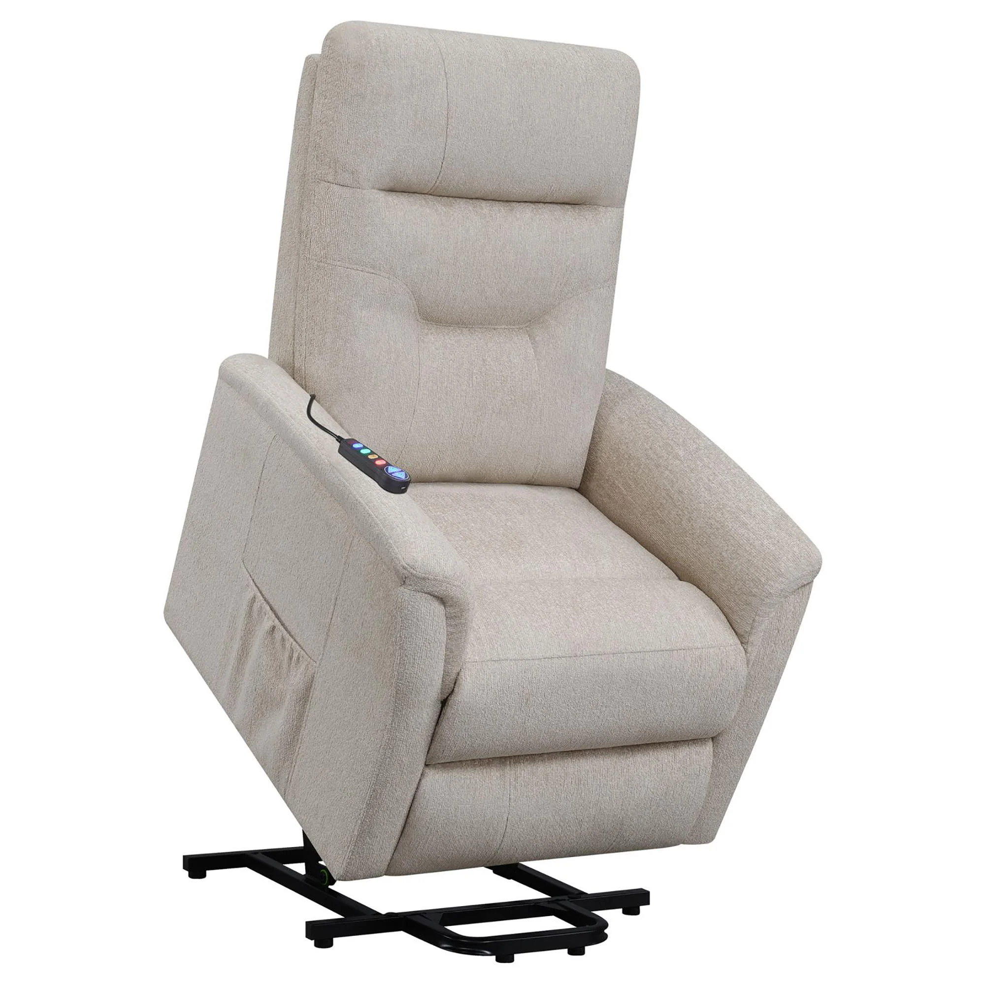 Upholstered Power Lift Recliner With Storage Pocket And USB Charging - Beige - Image 2