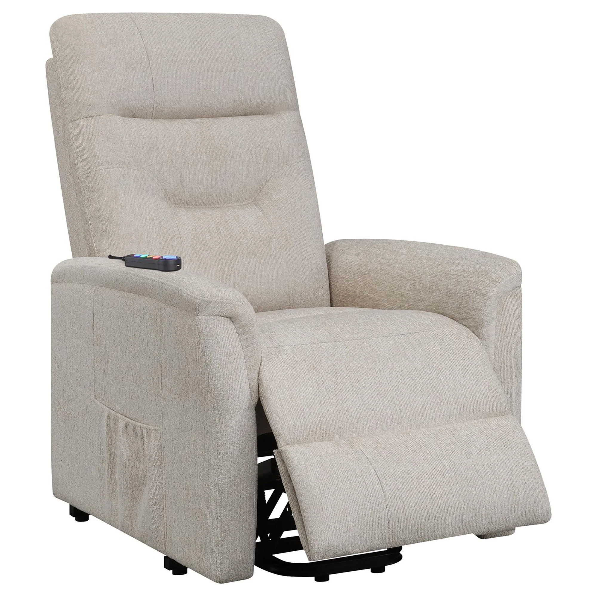 Upholstered Power Lift Recliner With Storage Pocket And USB Charging - Beige - Image 6