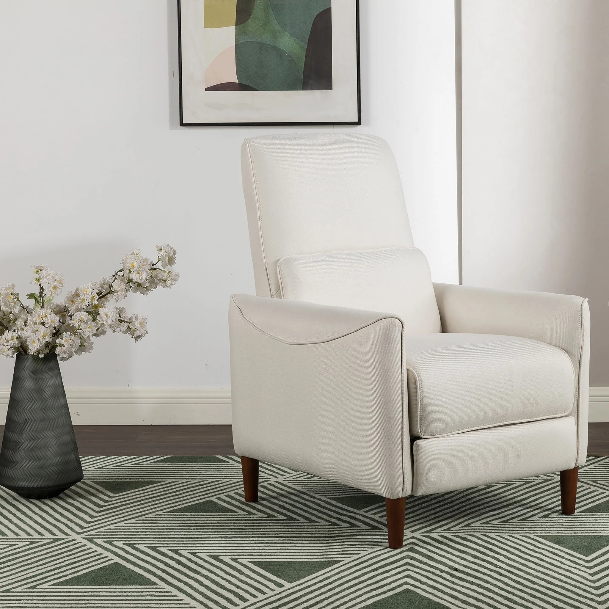 Upholstered Push Recliner Chair With Rubber Wood Legs For Living Room - Image 6