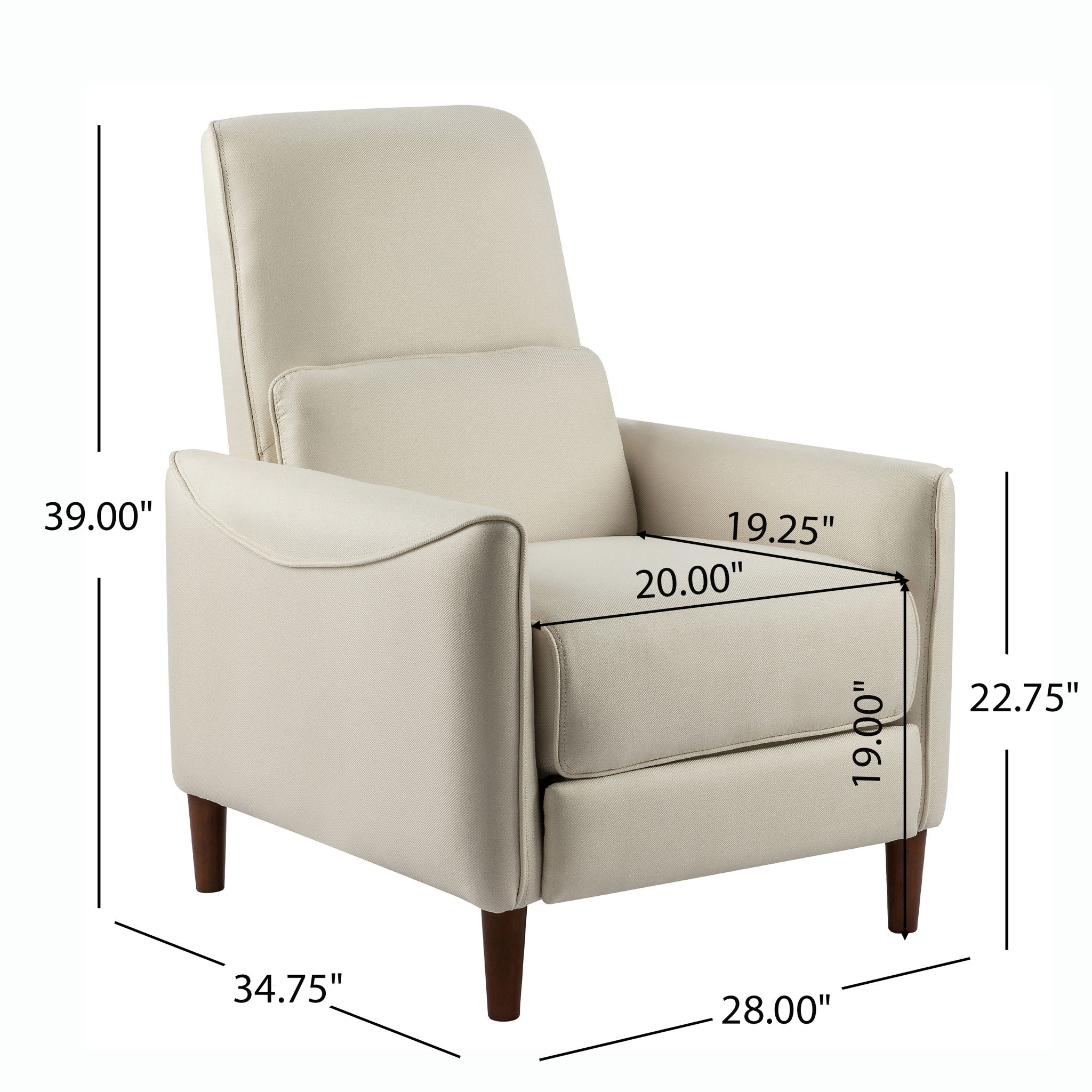 Upholstered Push Recliner Chair With Rubber Wood Legs For Living Room - Image 9