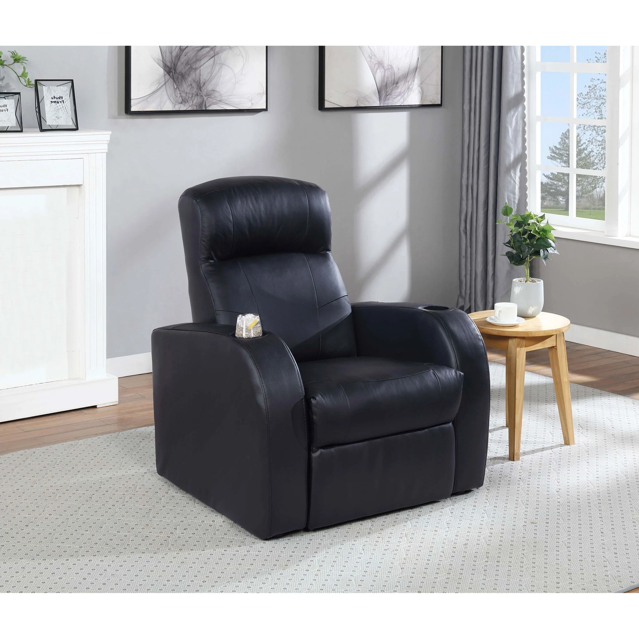 Upholstered Recliner With Cup Holder Comfort Lounge Chair - Black - Image 8