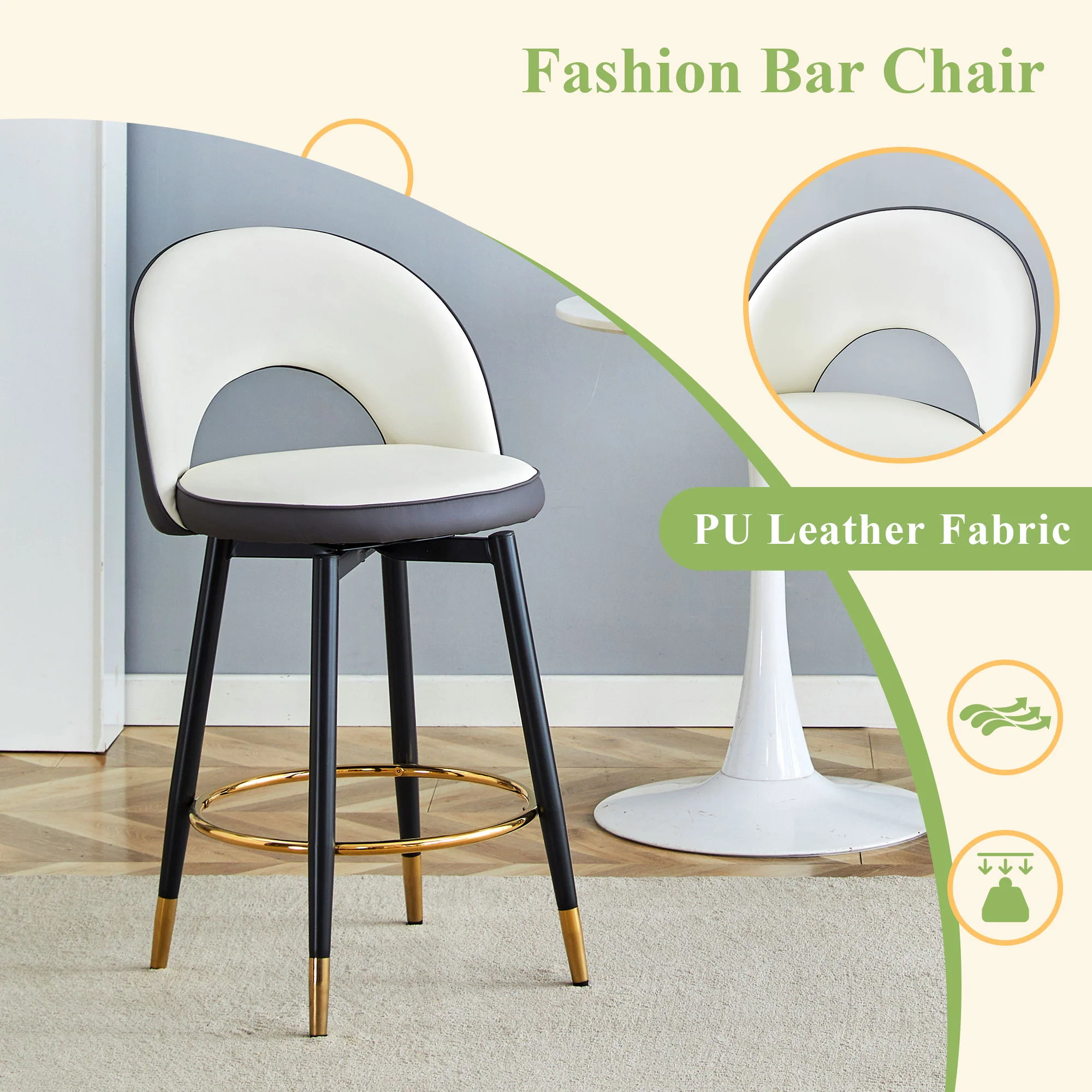Upholstered Rotatable Bar Chair With Metal Legs For Dining Room - Image 4