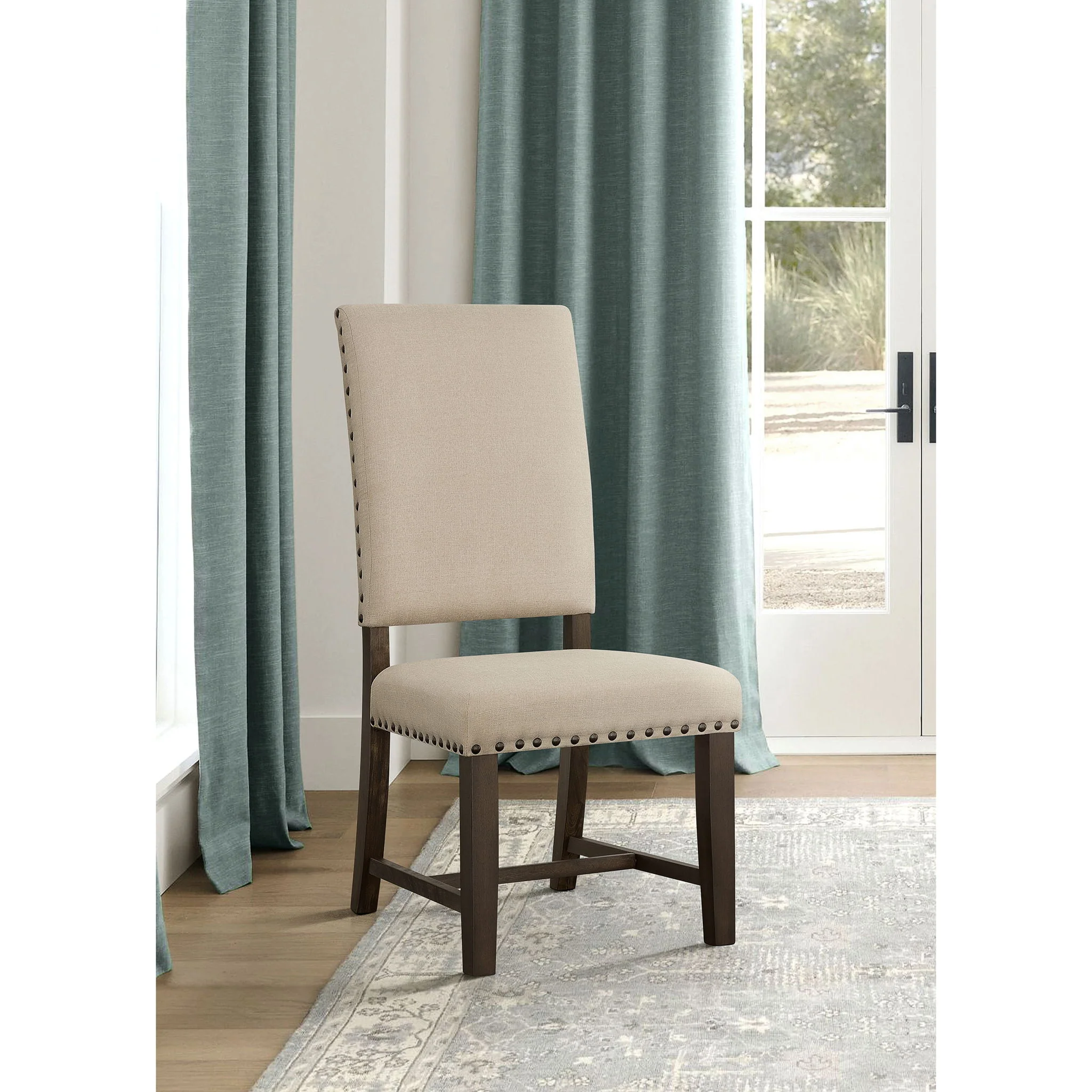Upholstered Side Chair With Nailhead Accents (Set of 2) - Beige - Image 2