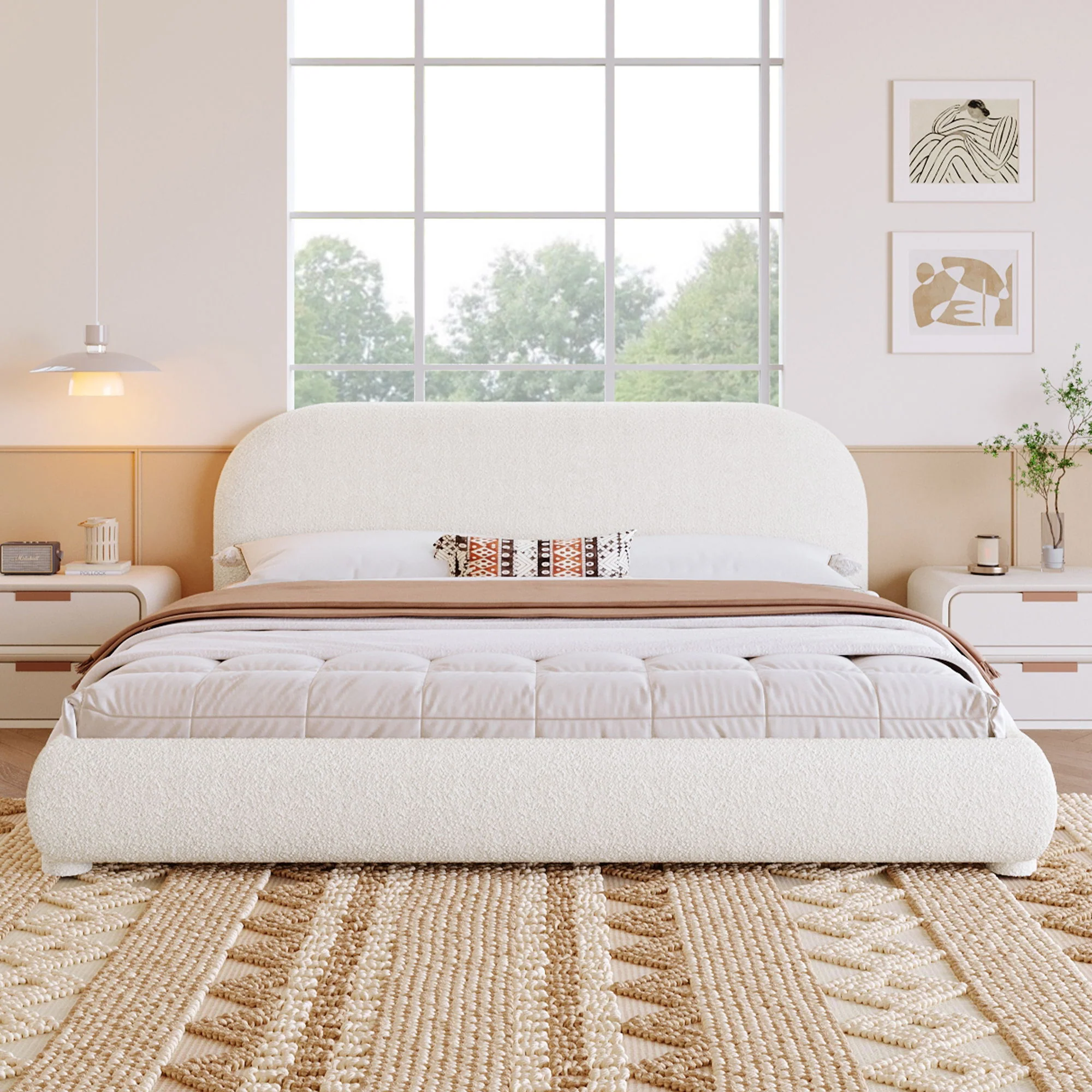 Upholstered Simple Modern Bedroom Bed With Curved Headboard - Image 12