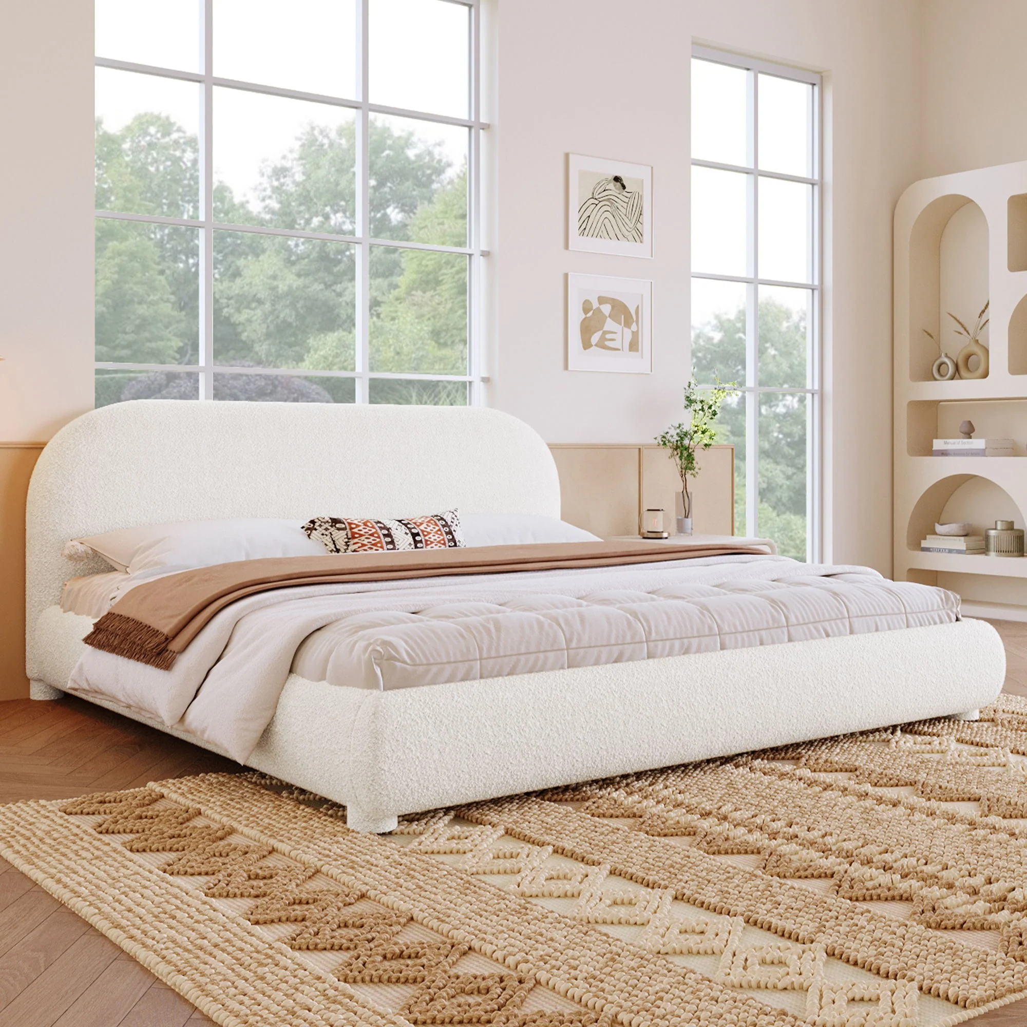 Upholstered Simple Modern Bedroom Bed With Curved Headboard - Image 27
