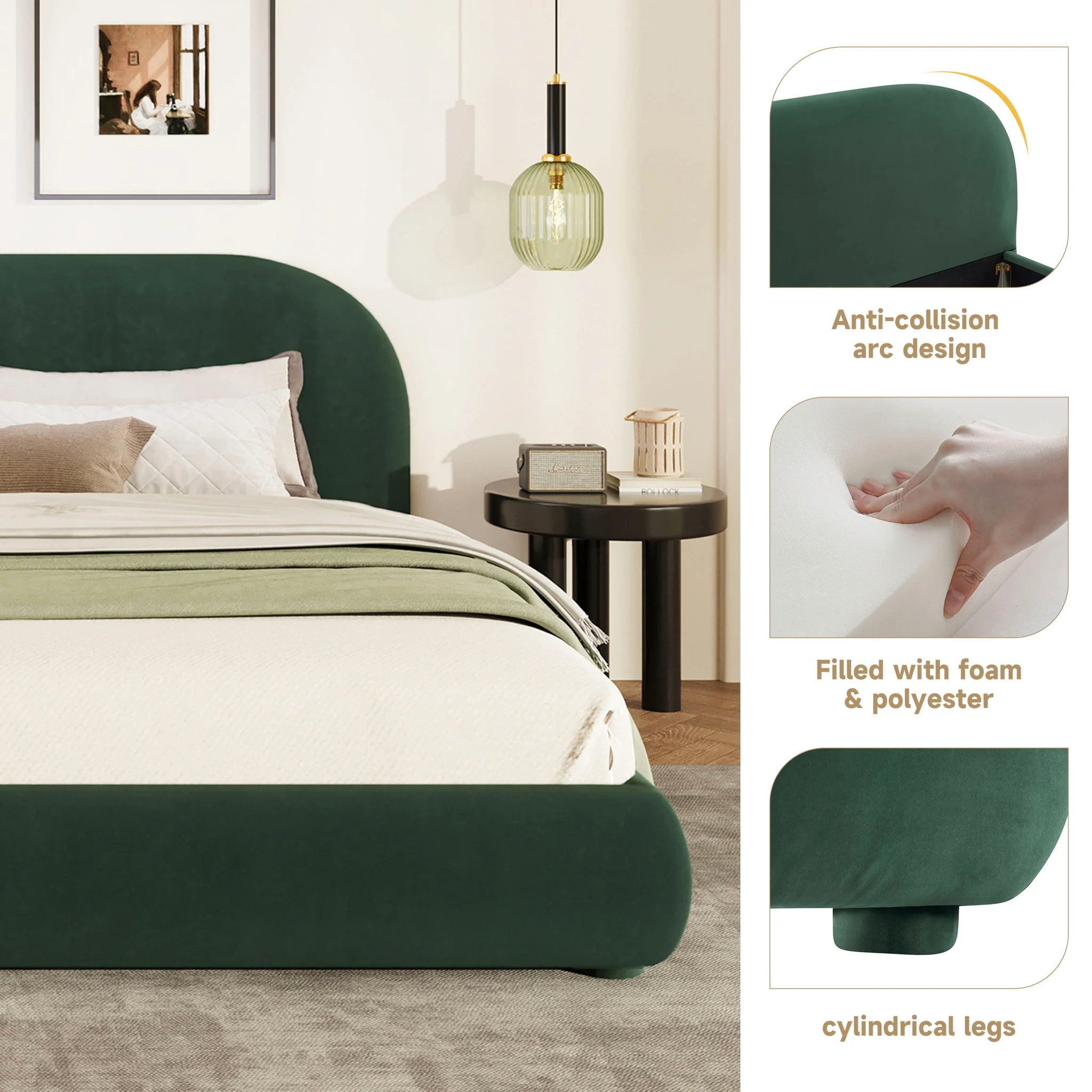 Upholstered Simple Modern Bedroom Bed With Curved Headboard - Image 5