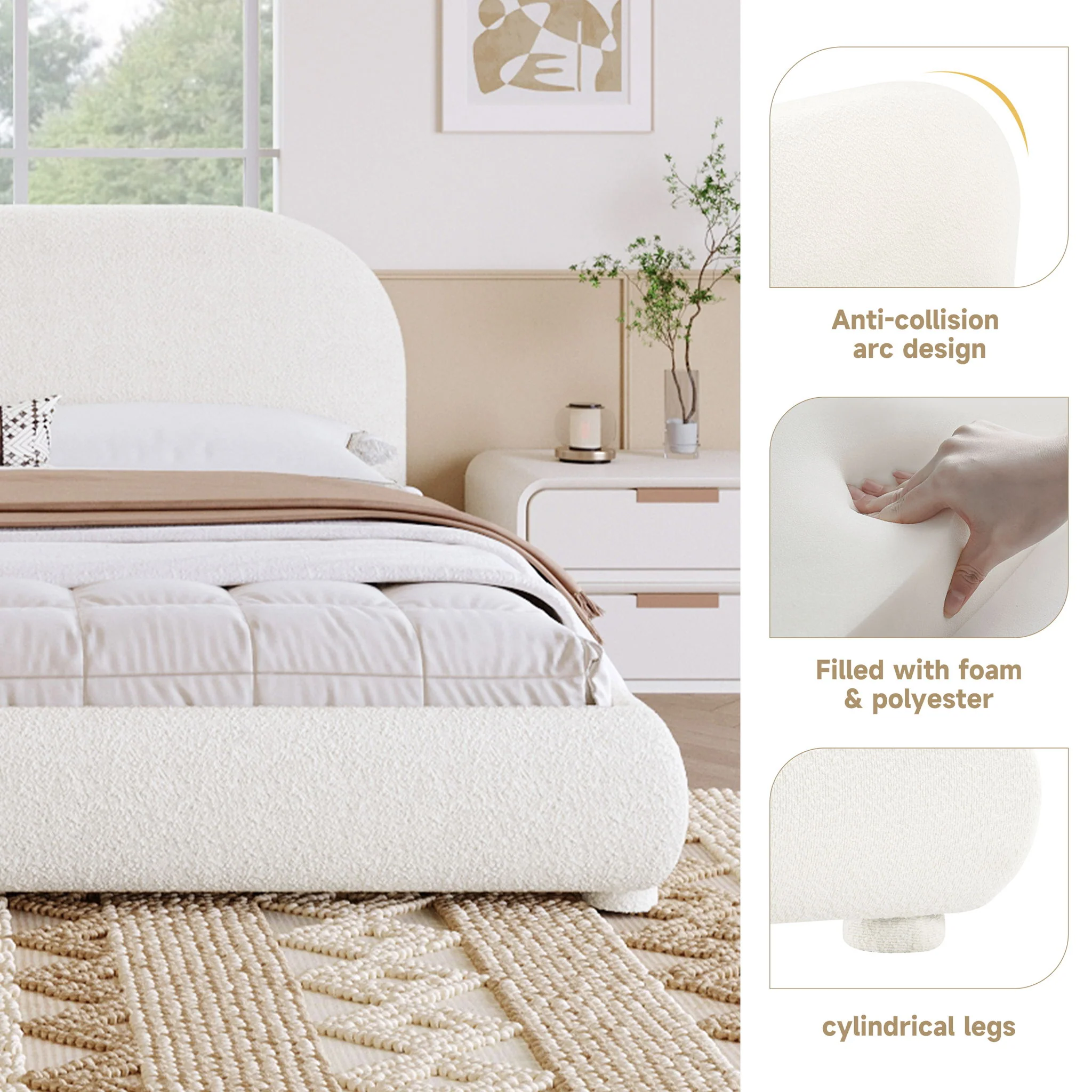 Upholstered Simple Modern Bedroom Bed With Curved Headboard - Image 6