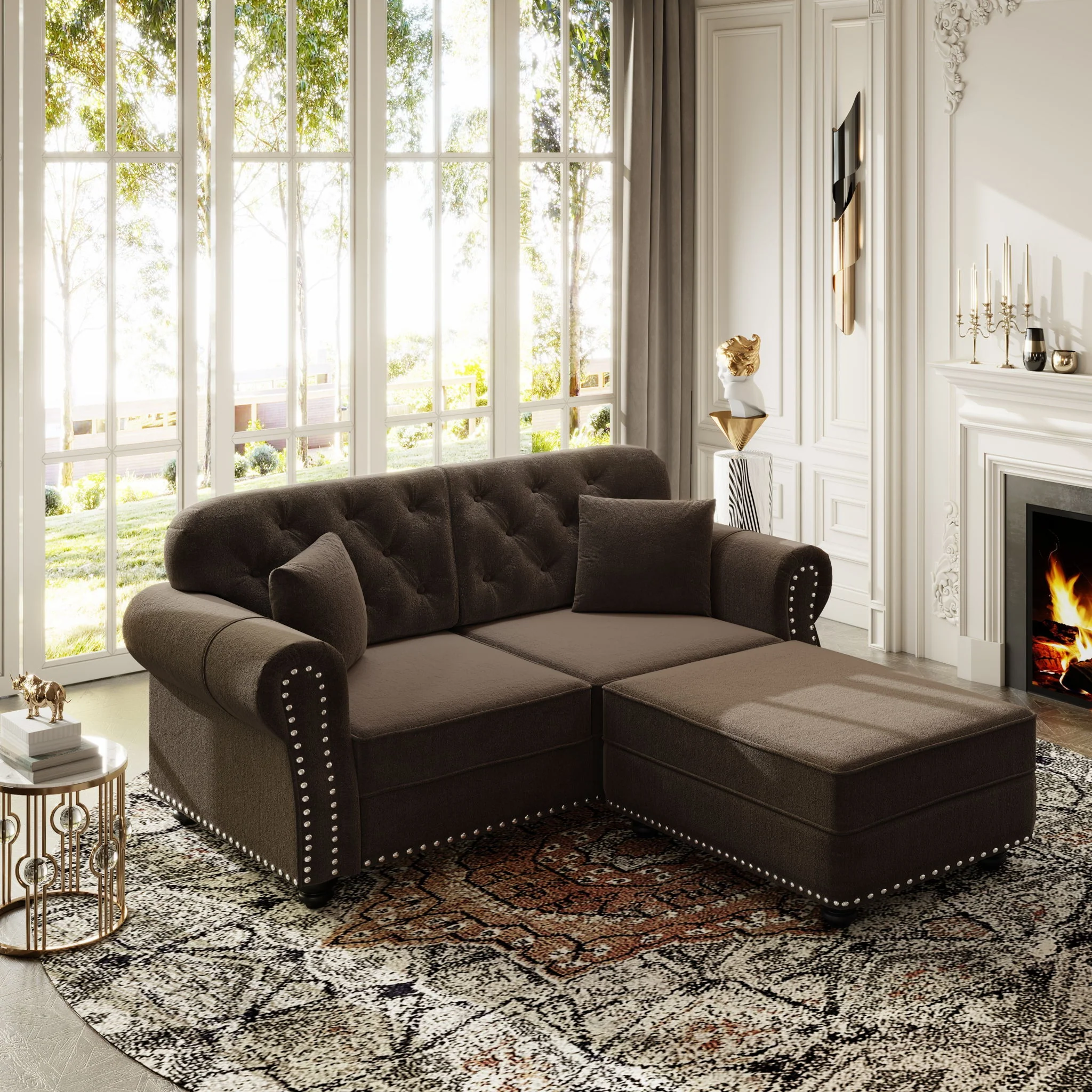Upholstered Sofa Set With Nailhead Trim And Rolled Armrests, Includes Pillows - Image 40