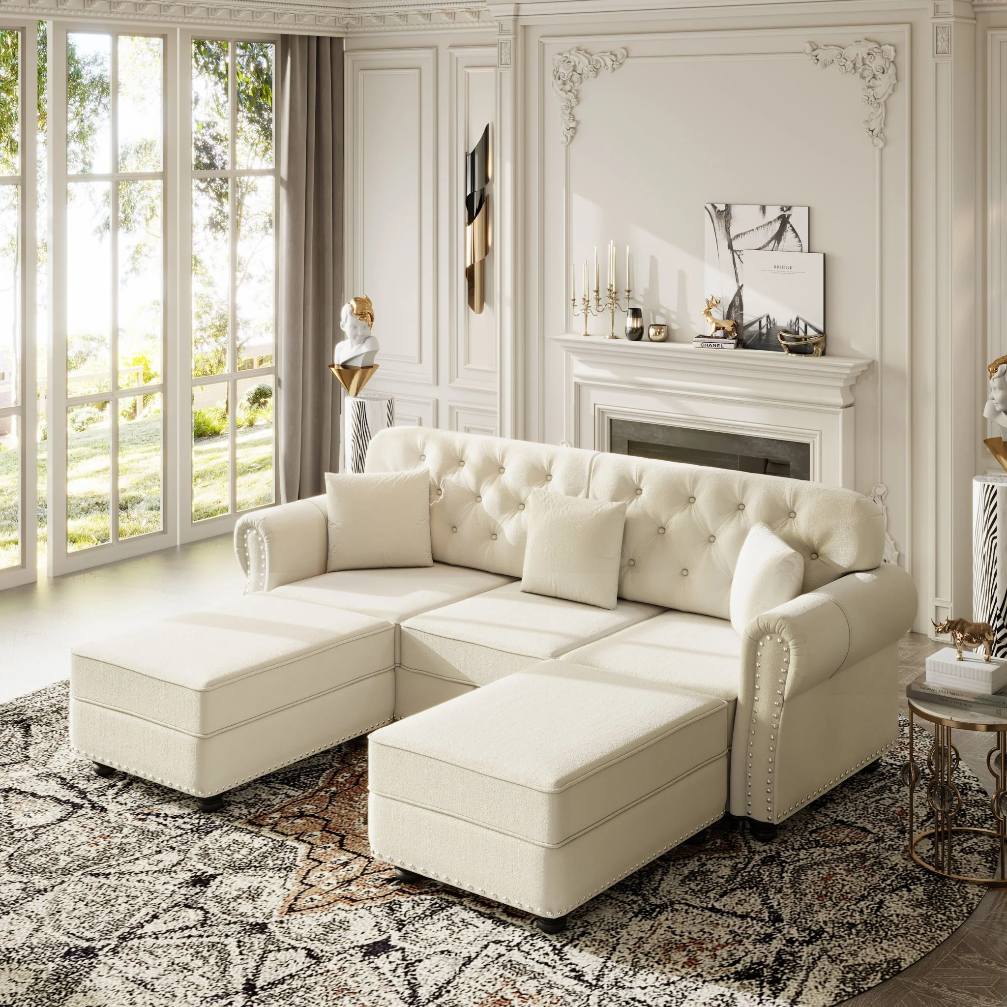 Upholstered Sofa Set With Nailhead Trim And Rolled Armrests, Includes Pillows - Image 89