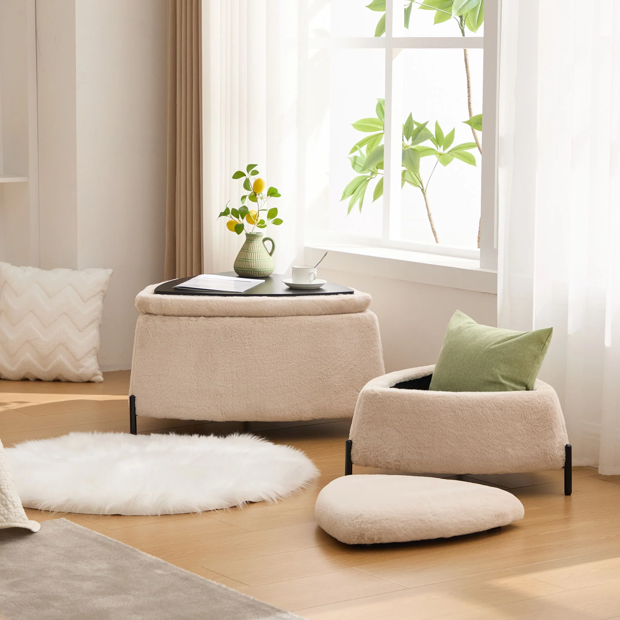 Upholstered Storage Ottoman Set With Reversible Lid - Image 11
