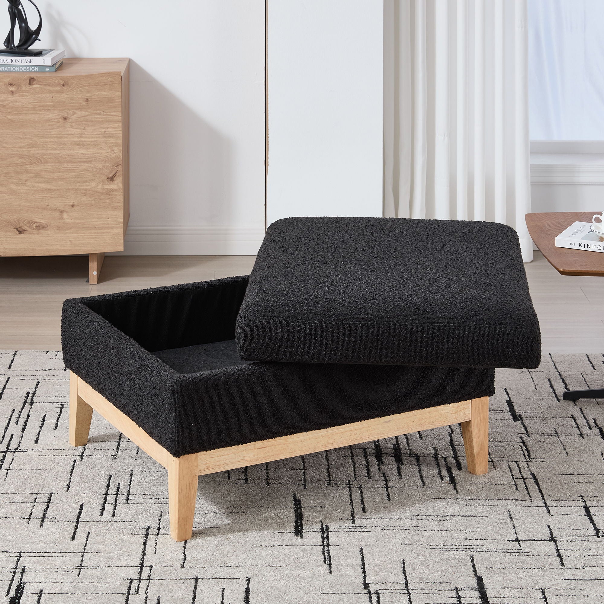 Upholstered Storage Ottoman With Reversible Lid Coffee Table, Foot Stool - Image 14