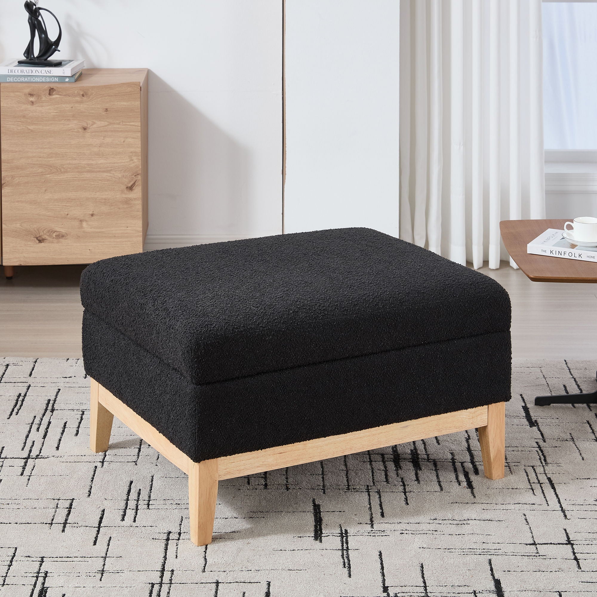 Upholstered Storage Ottoman With Reversible Lid Coffee Table, Foot Stool - Image 3