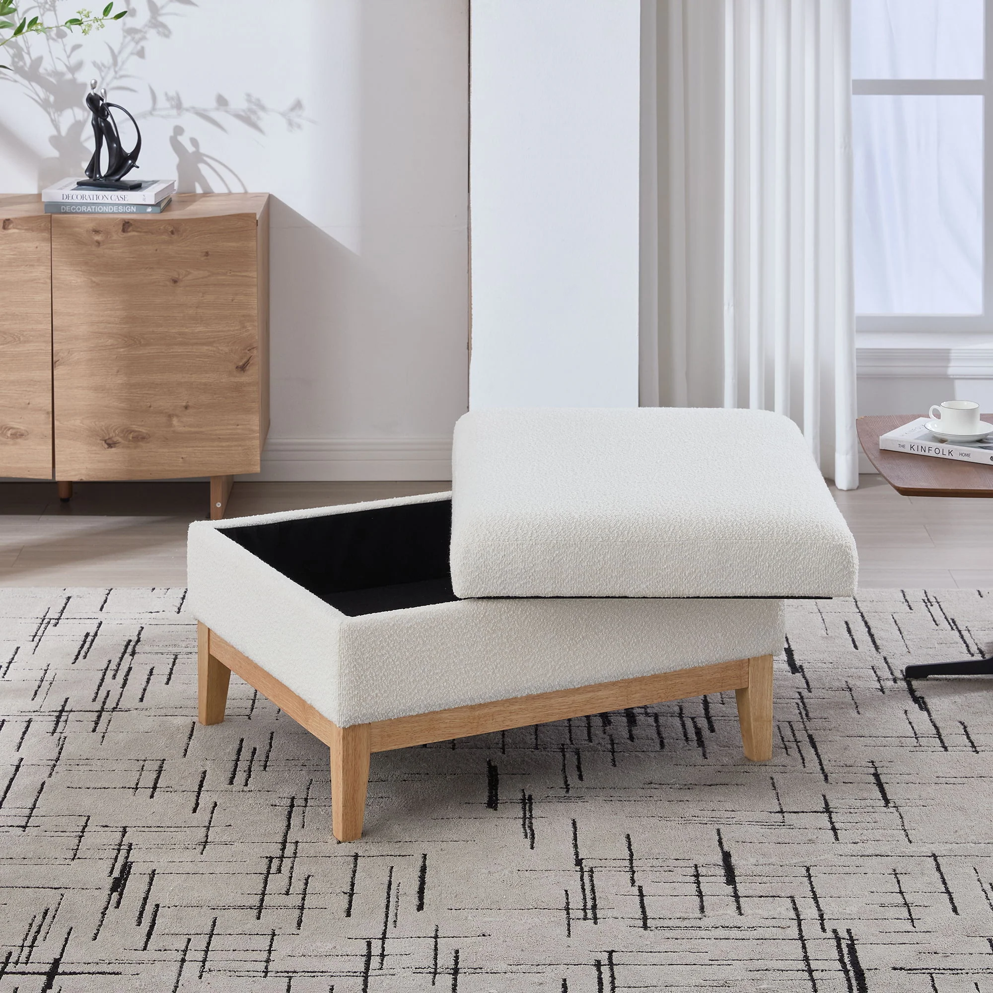 Upholstered Storage Ottoman With Reversible Lid Coffee Table, Foot Stool - Image 6
