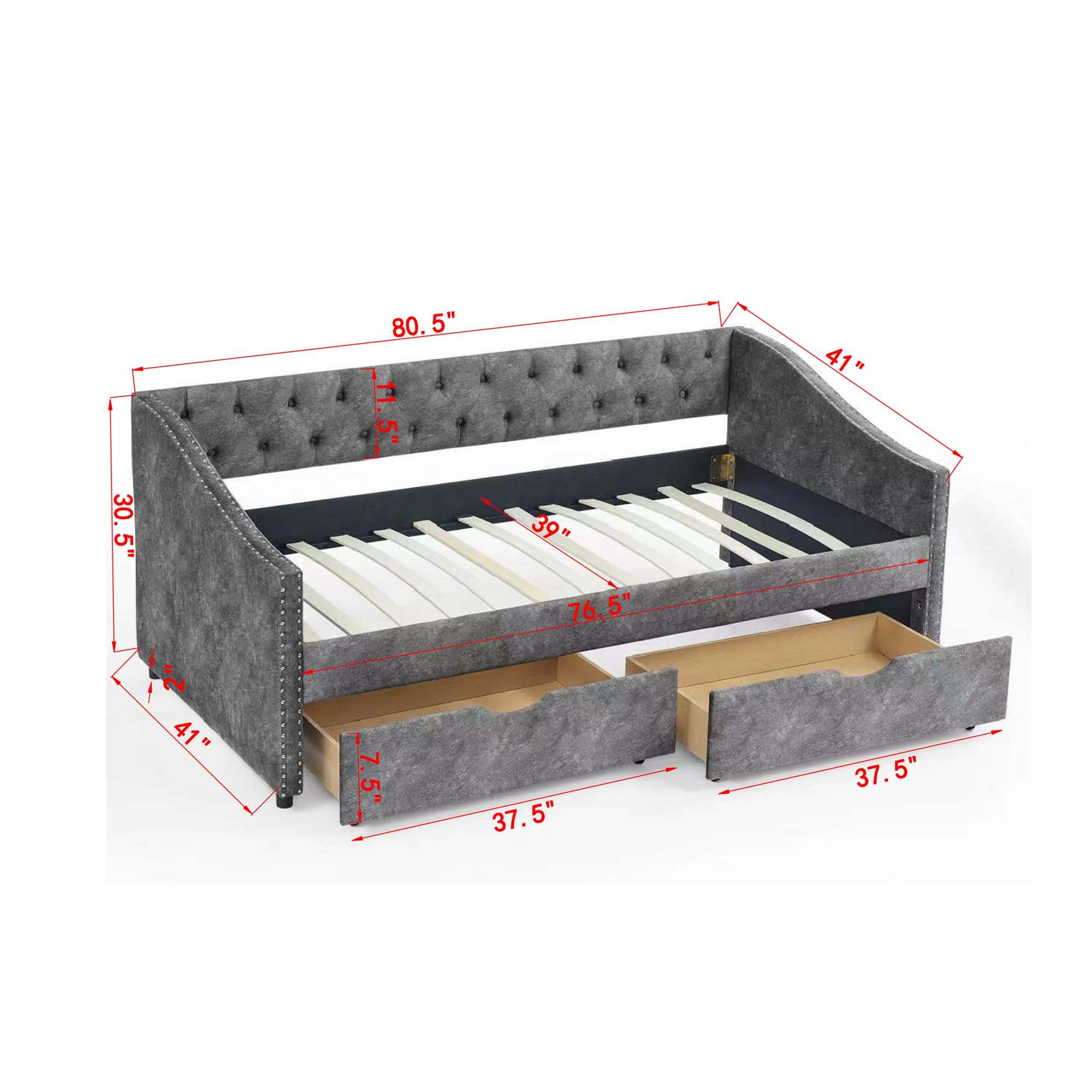 Upholstered Tufted Daybed With 2 Drawers, Waved Arms - Image 69