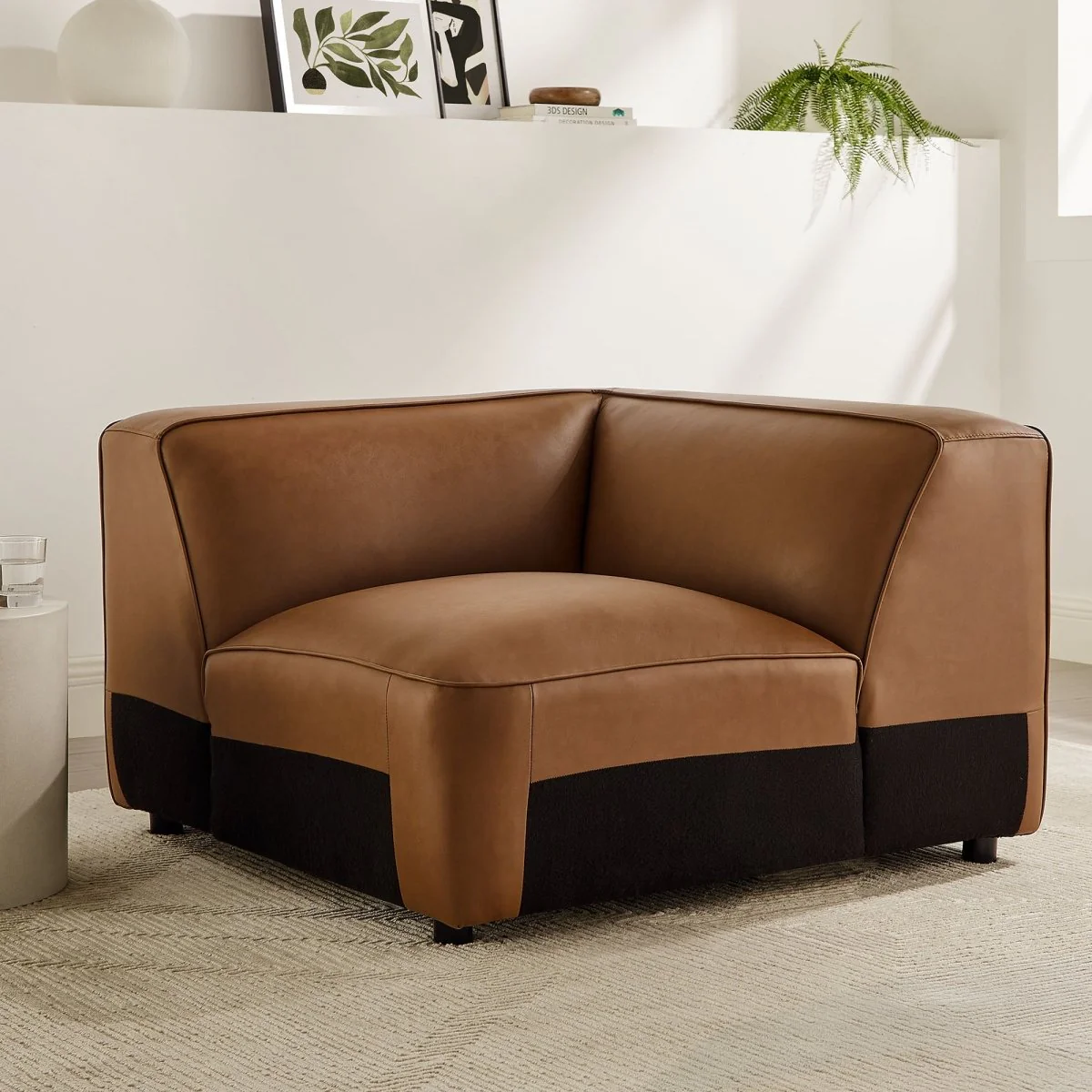 Upholstered Vegan Leather Modular Corner Chair 43 Inch - Image 14