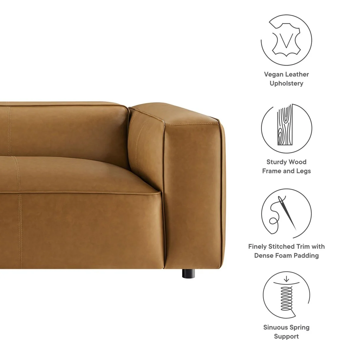 Upholstered Vegan Leather Sofa with Deep Seating - Image 9