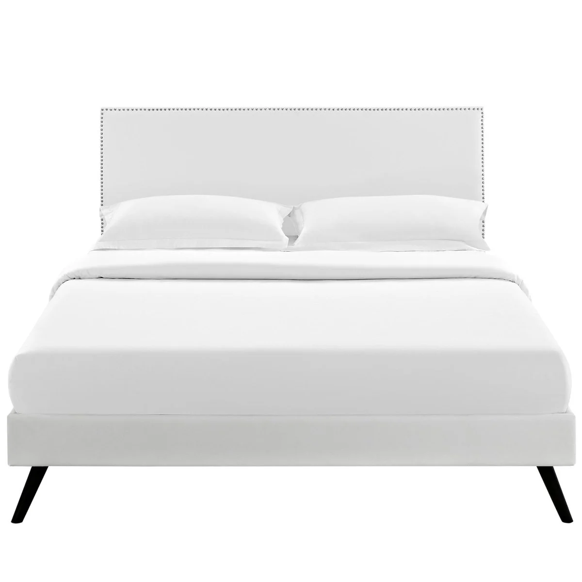 Upholstered Vinyl Full Platform Bed with Tapered Splayed Legs in White - Image 5