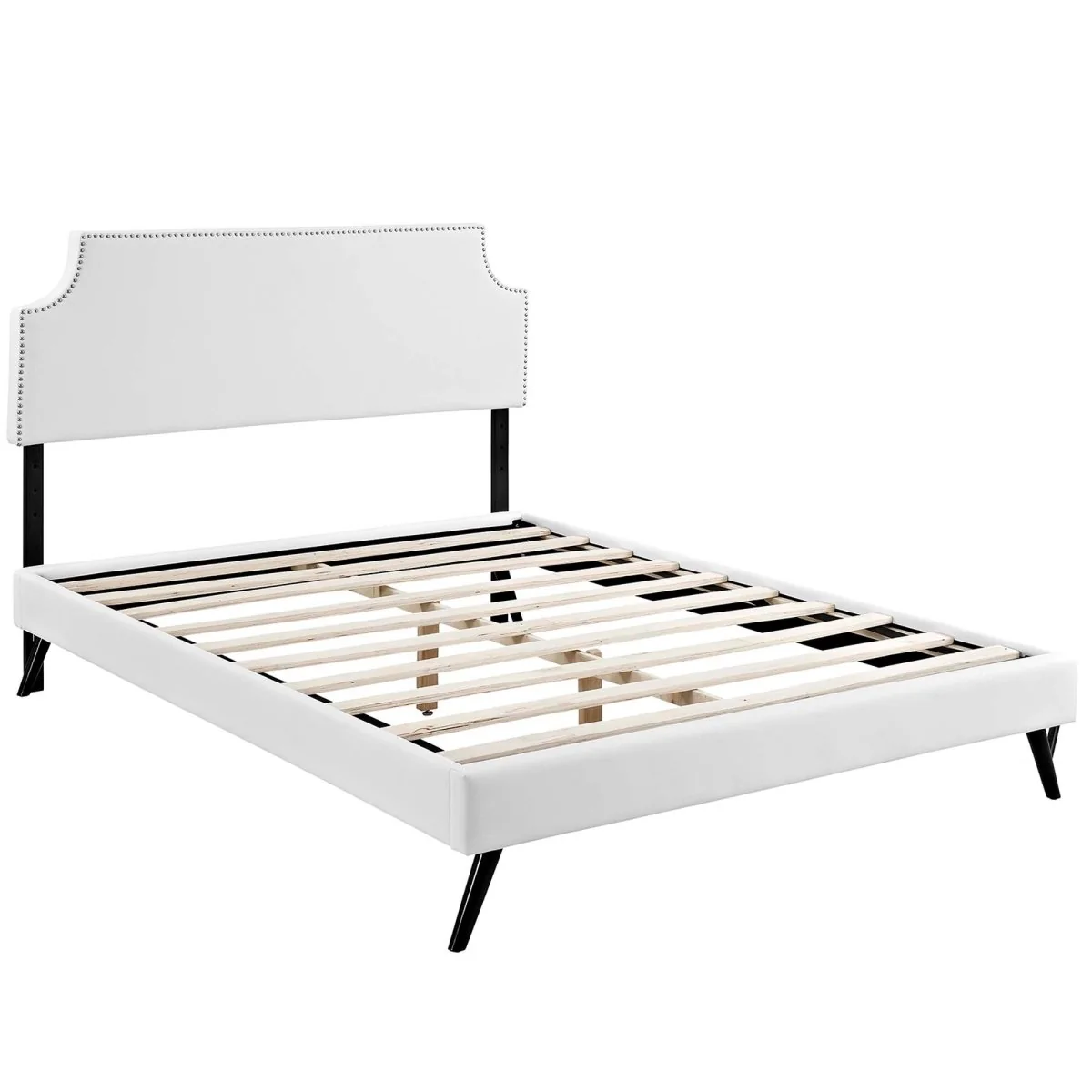 Upholstered Vinyl Platform Bed with Round Splayed Legs - Image 10