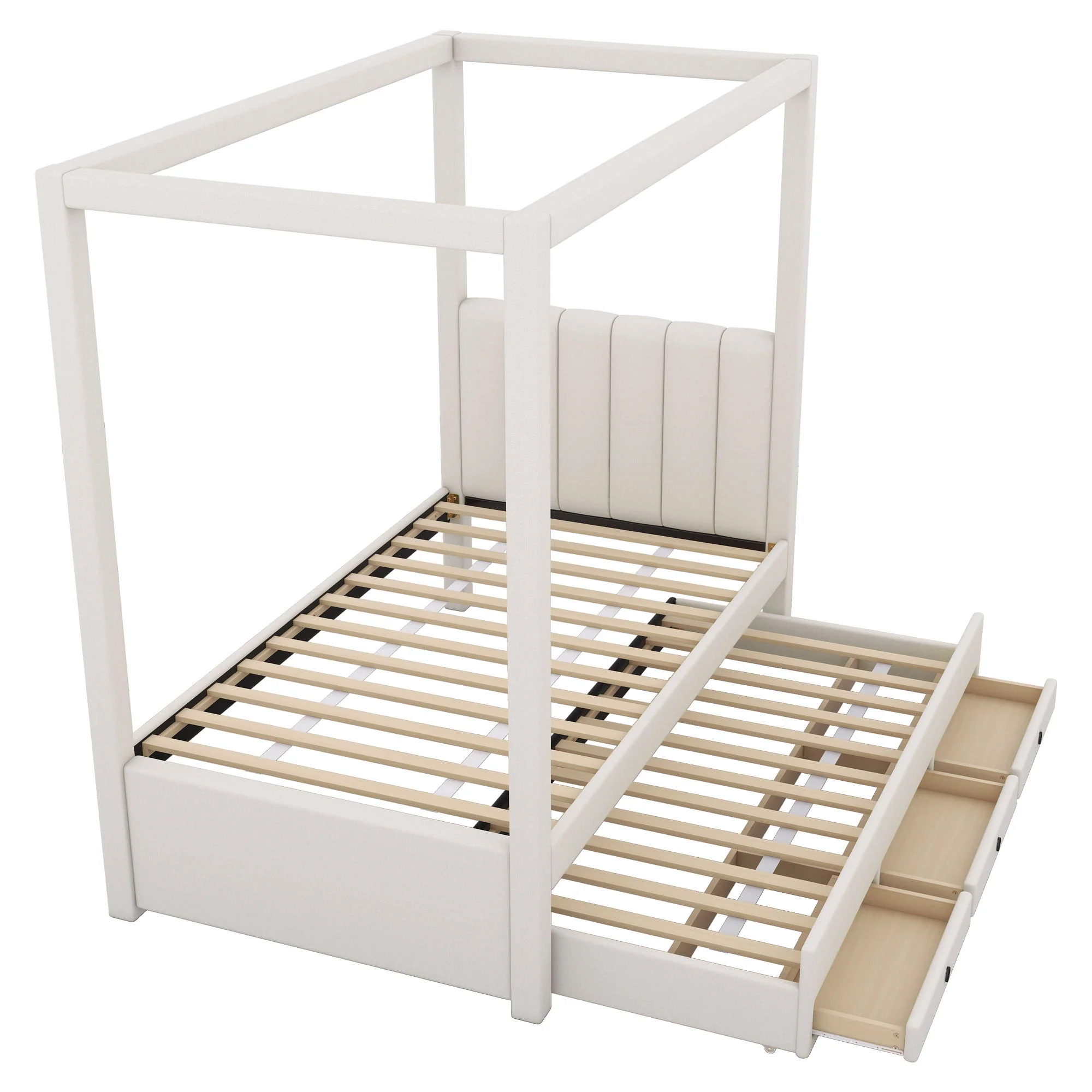 Upholstery Canopy Platform Bed With Trundle And Three Storage Drawers - Image 2