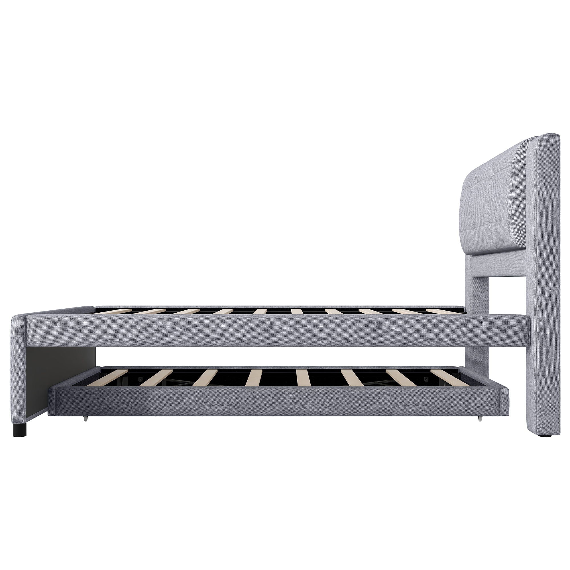 Upholstery Platform Bed With Trundle, Trundle Can Be Flat Or Erected - Image 14