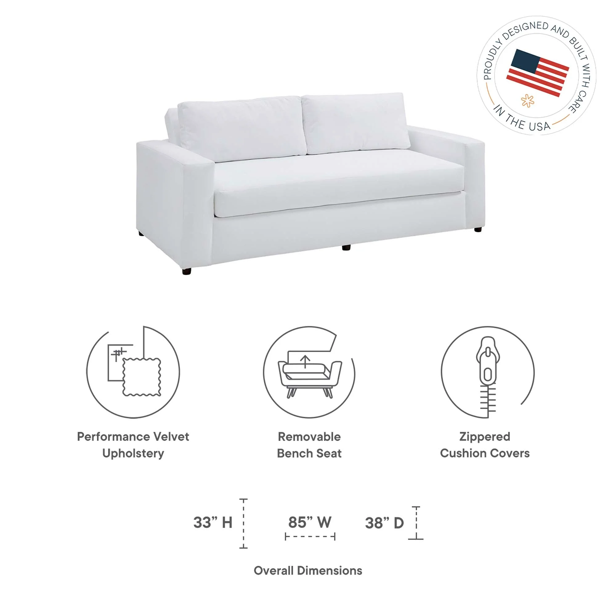 Upscale Modern Bench Seat Performance Velvet Sofa – 85 Inch - Image 8