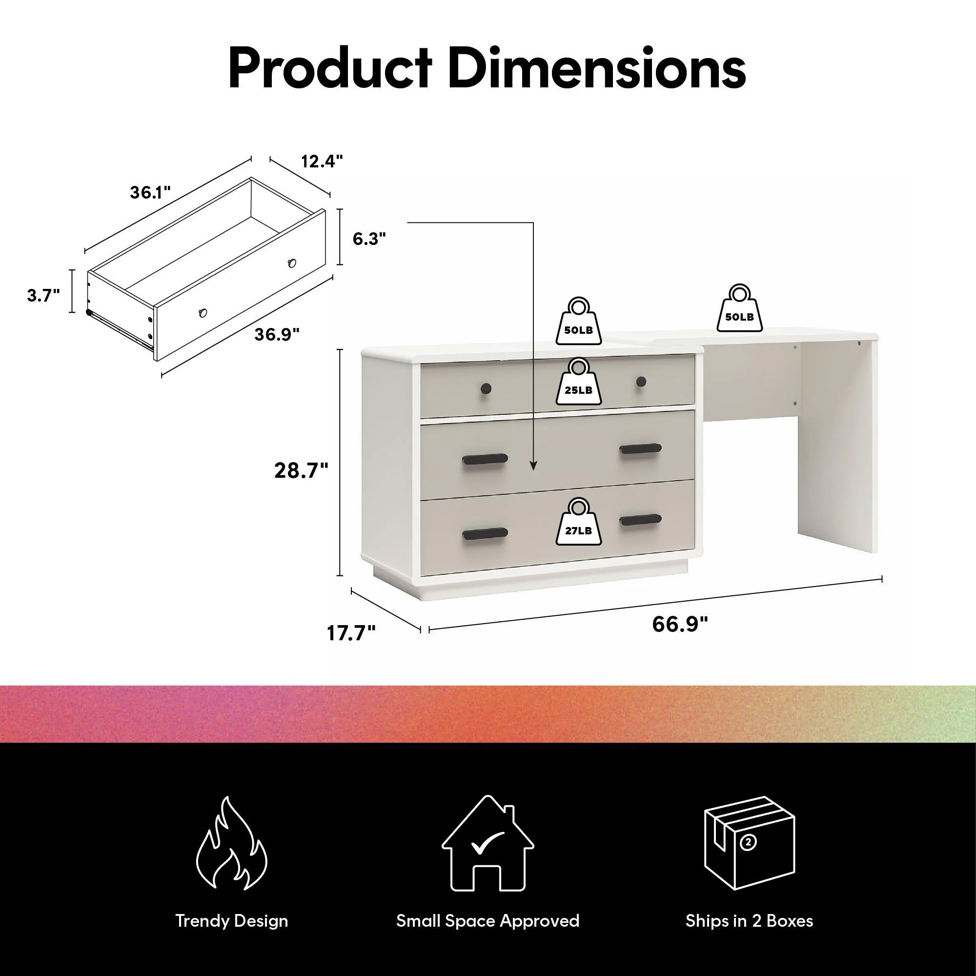 Valencia - 3 Drawer Dresser And Desk - Taupe - Image 6