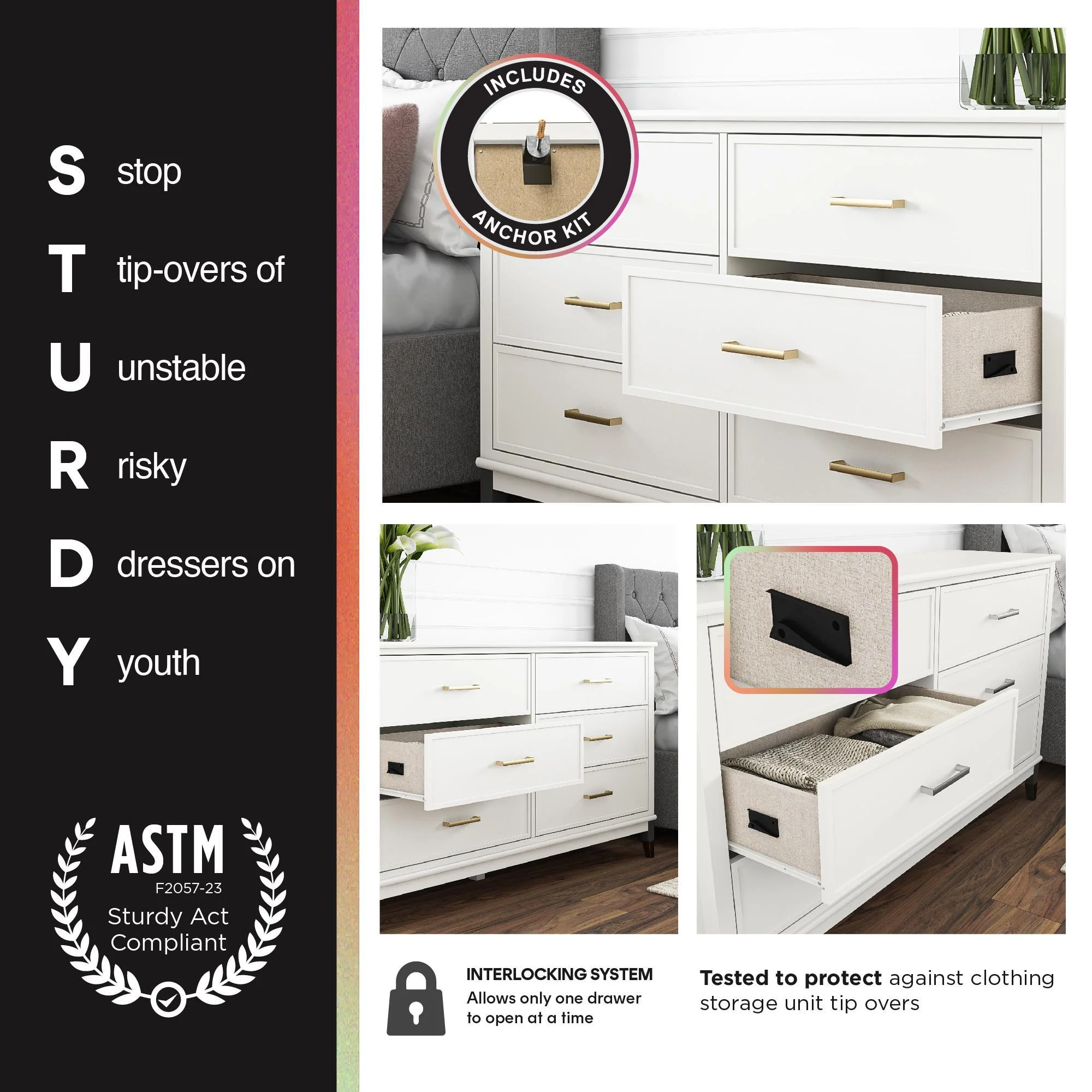 Valencia - 5 Drawer Dresser - White / Gray - Image 6