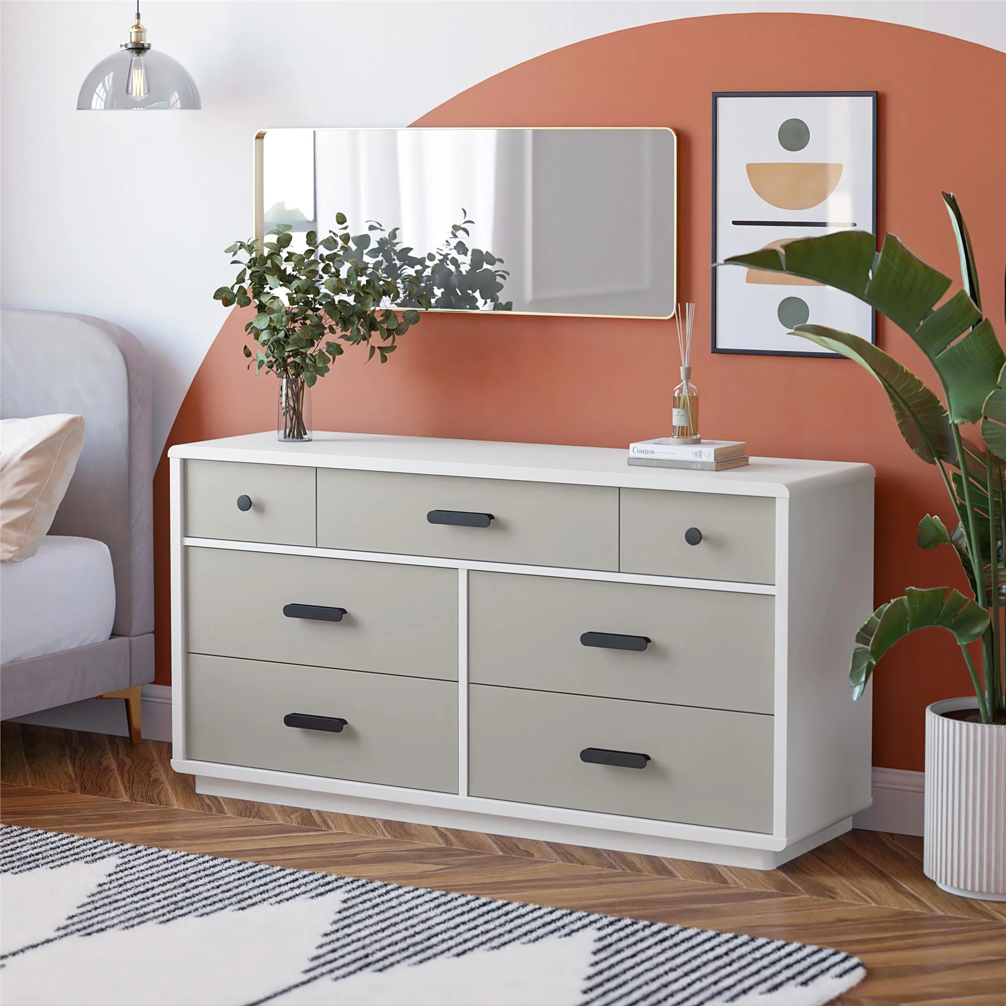 Valencia - 7 Drawer Wide Dresser - Taupe - Image 9