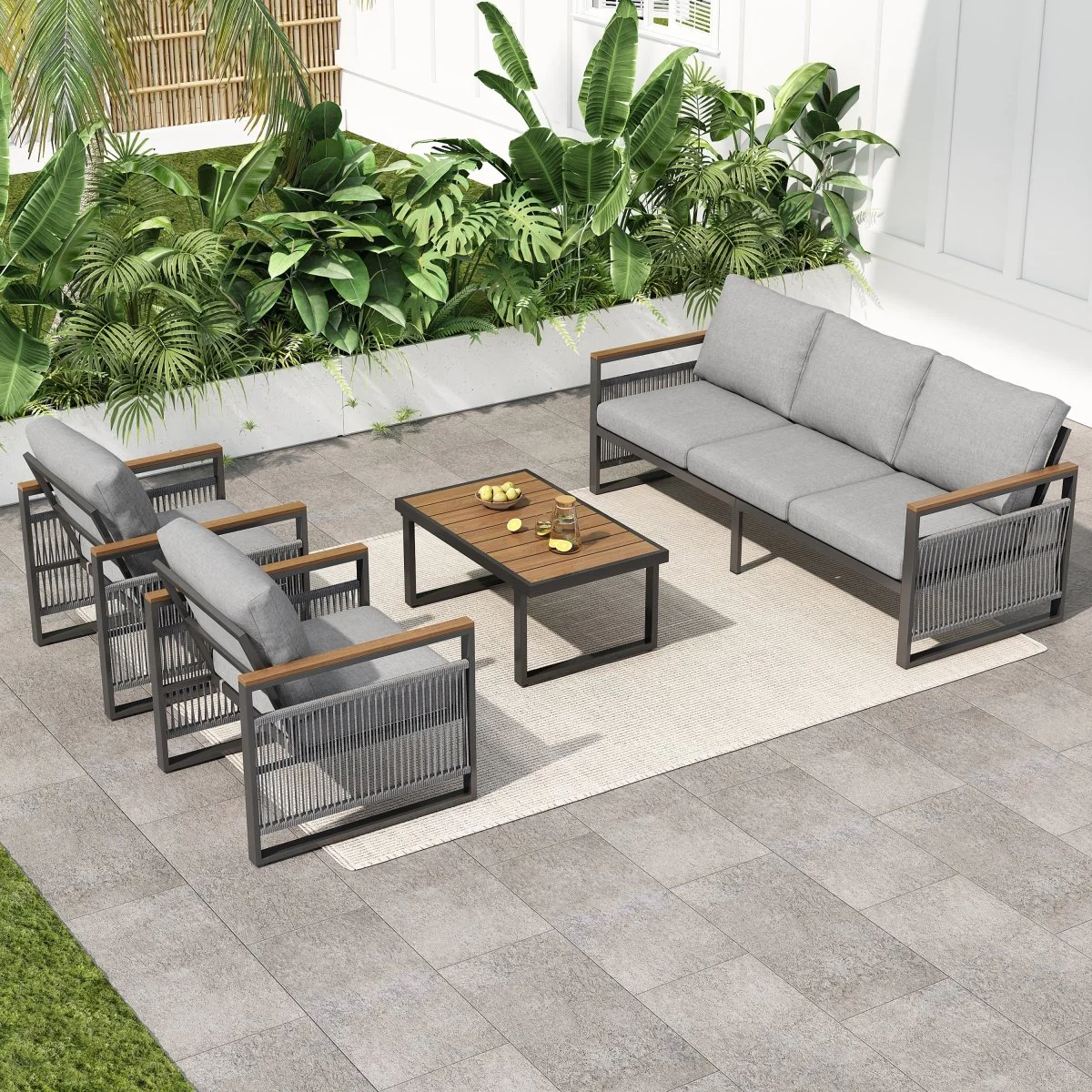 Valetta 4 Piece Outdoor Sofa Set with Rope Weave and Coffee Table - Image 3