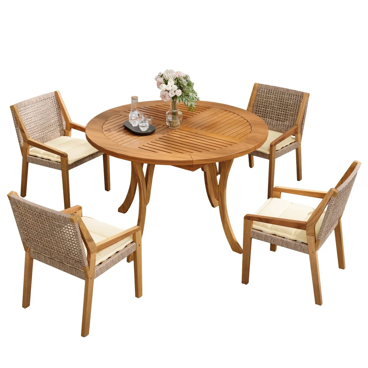 Valmere Outdoor Dining Set 5 or 7 Piece with Round or Rectangular Acacia Table - Image 13