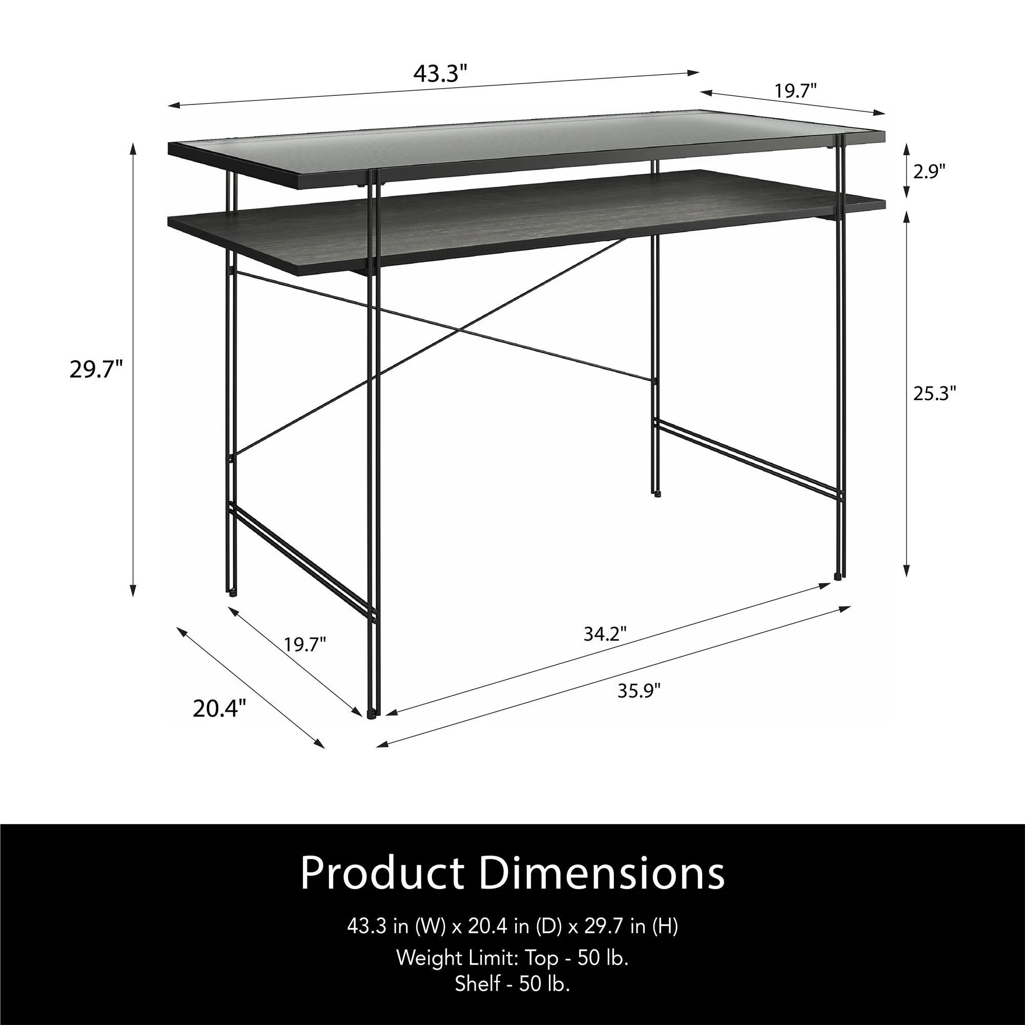 Vance - Computer Desk With Fluted Glass Desktop - Black - Image 7